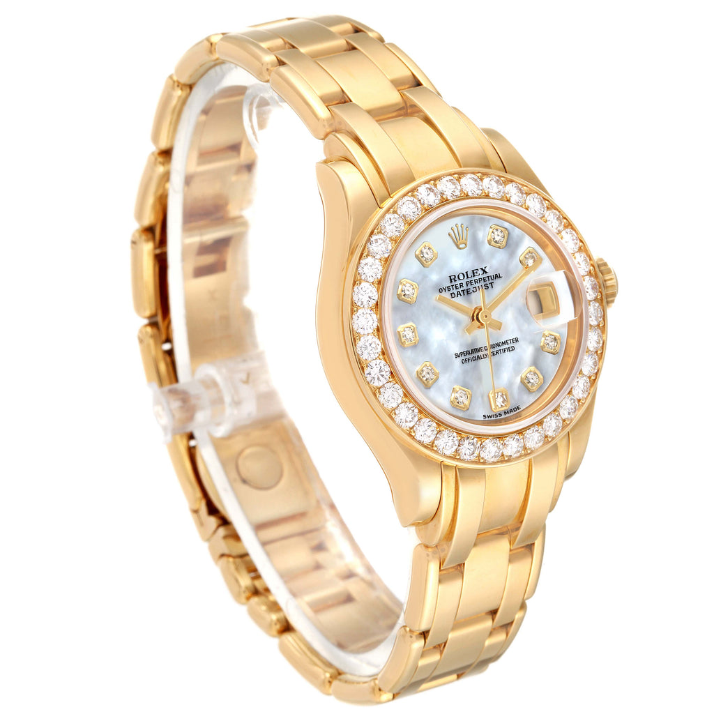 Rolex Pearlmaster Yellow Gold MOP Diamond Ladies Watch 80298 NOS