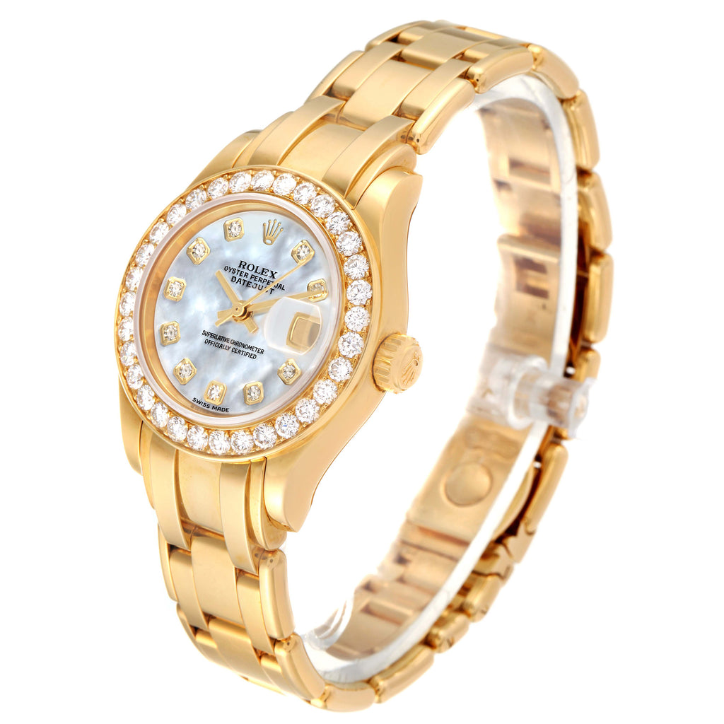 Rolex Pearlmaster Yellow Gold MOP Diamond Ladies Watch 80298 NOS