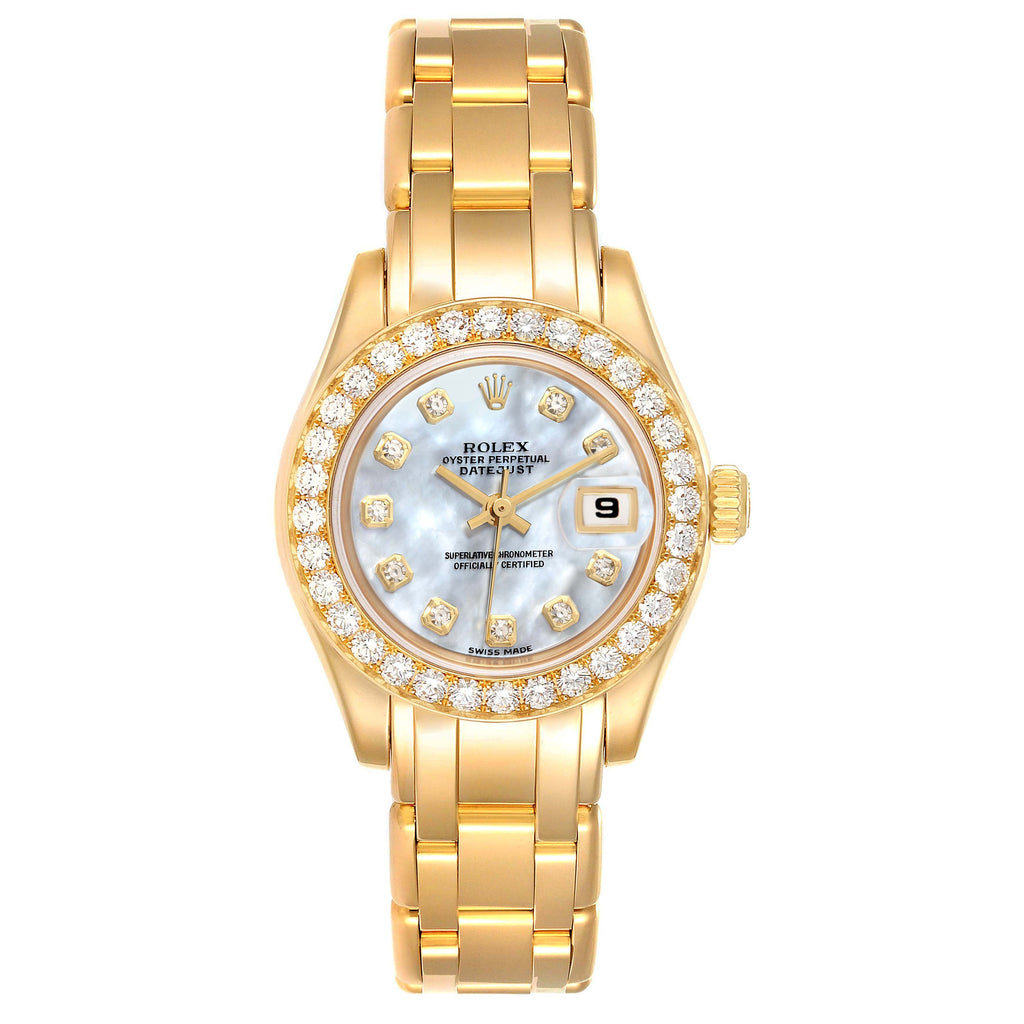 Rolex Pearlmaster Yellow Gold MOP Diamond Ladies Watch 80298 NOS