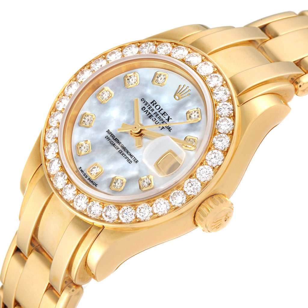 Rolex Pearlmaster Yellow Gold MOP Diamond Ladies Watch 80298 NOS
