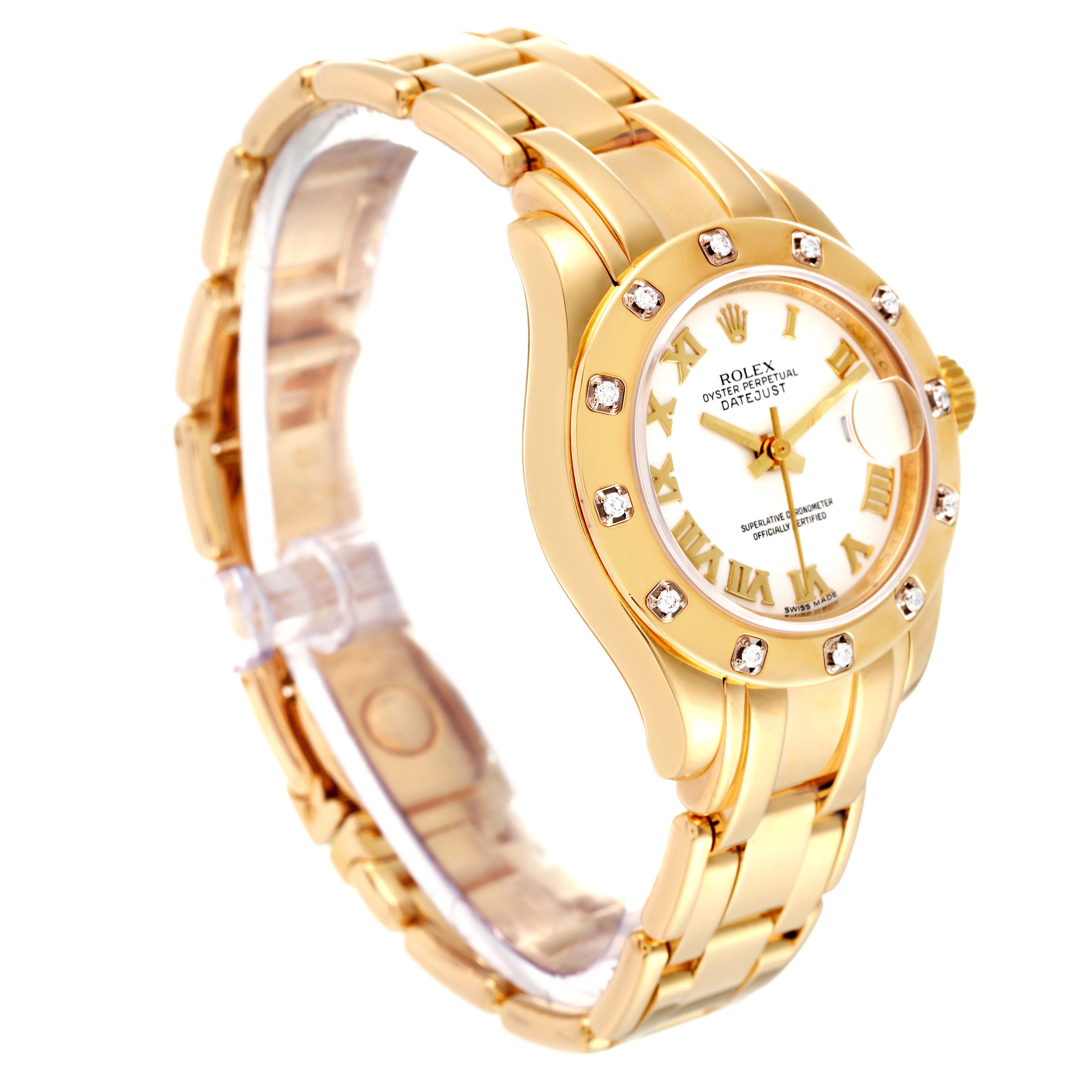 Rolex Pearlmaster Yellow Gold White Dial Diamond Ladies Watch 80318 Box Card