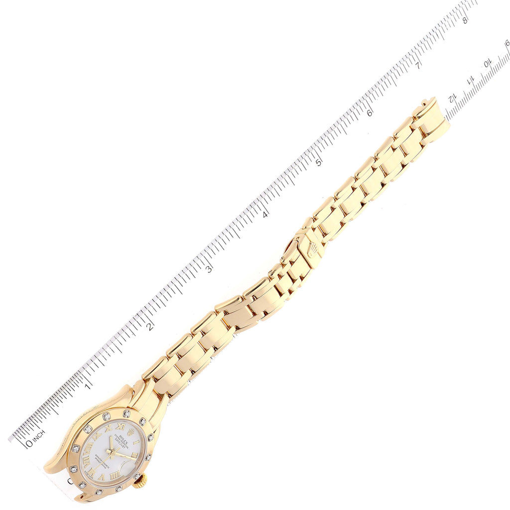 Rolex Pearlmaster Yellow Gold White Dial Diamond Ladies Watch 80318 Box Card