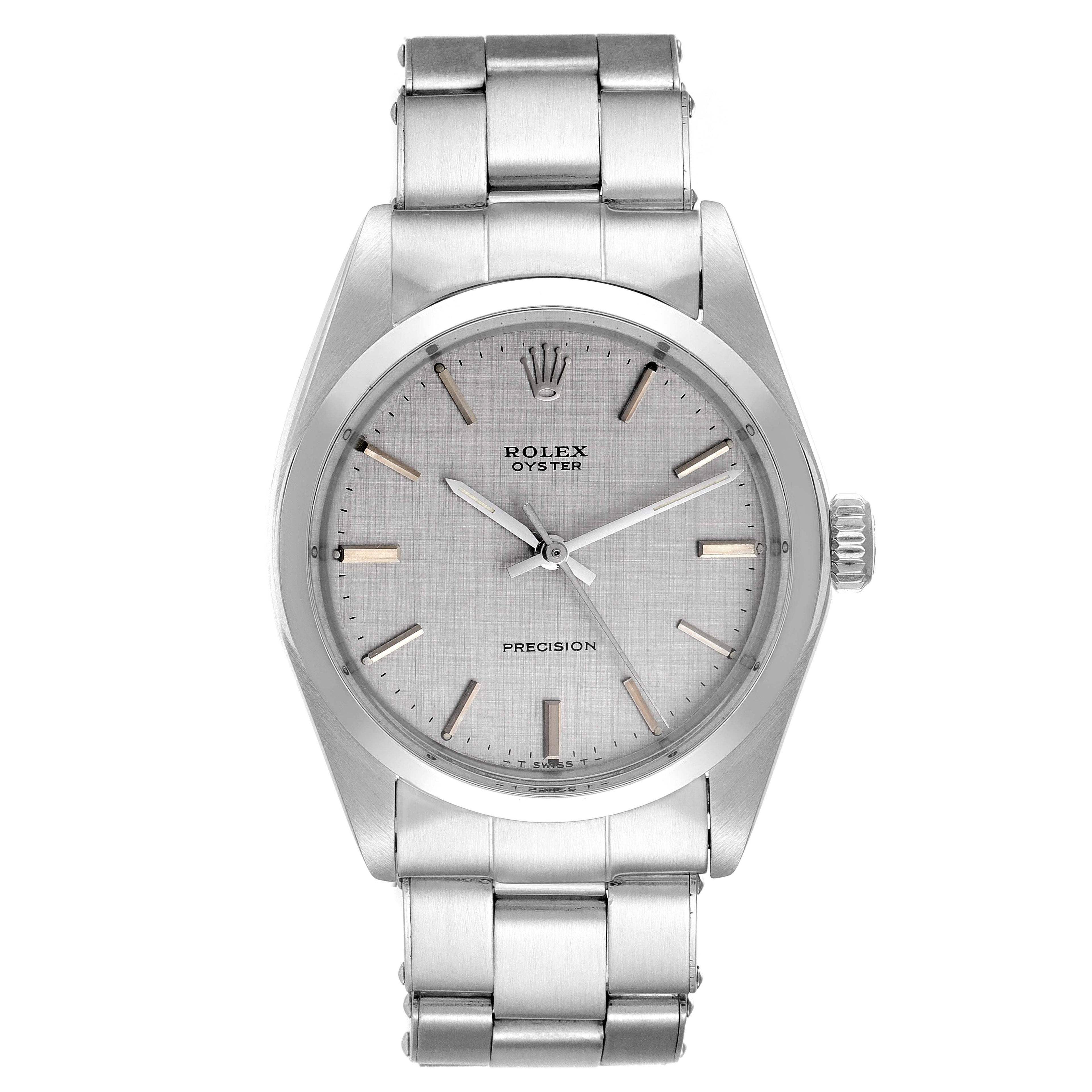 Rolex Precision Vintage Silver Linen Dial Steel Mens Watch 6426