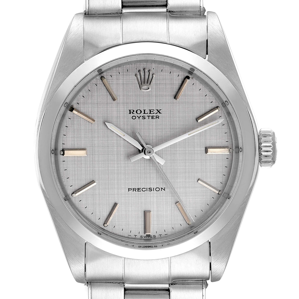 Rolex Precision Vintage Silver Linen Dial Steel Mens Watch 6426