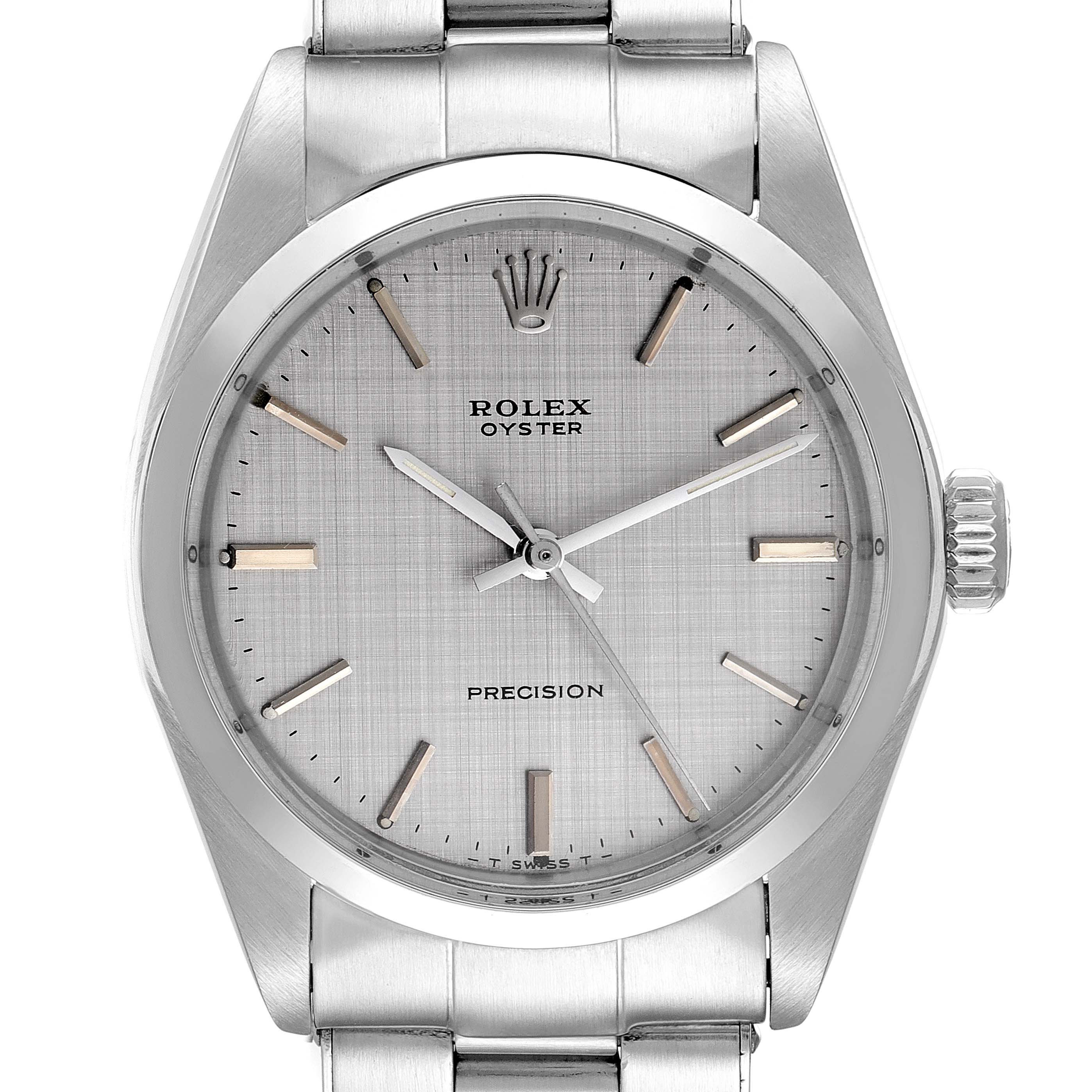 Rolex Precision Vintage Silver Linen Dial Steel Mens Watch 6426