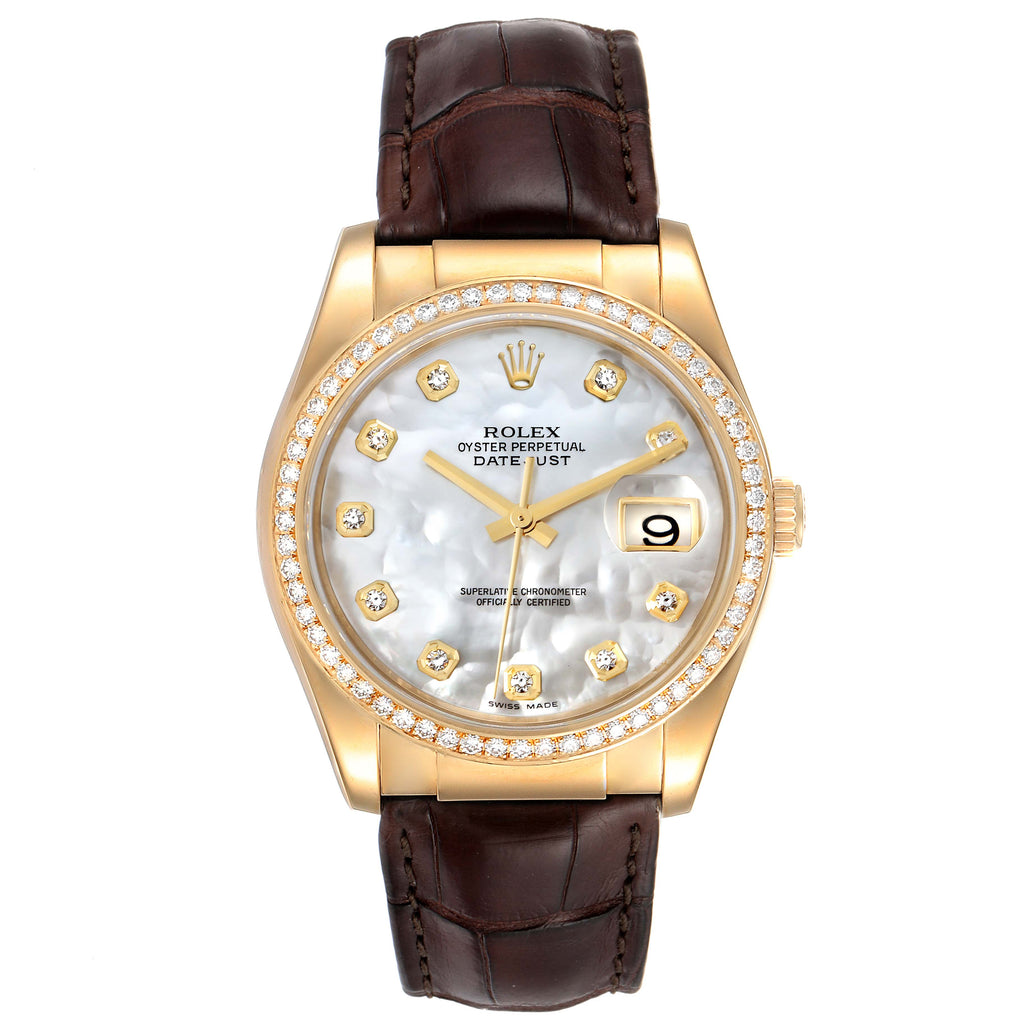 Rolex Datejust Yellow Gold MOP Diamond Dial Mens Watch 116188