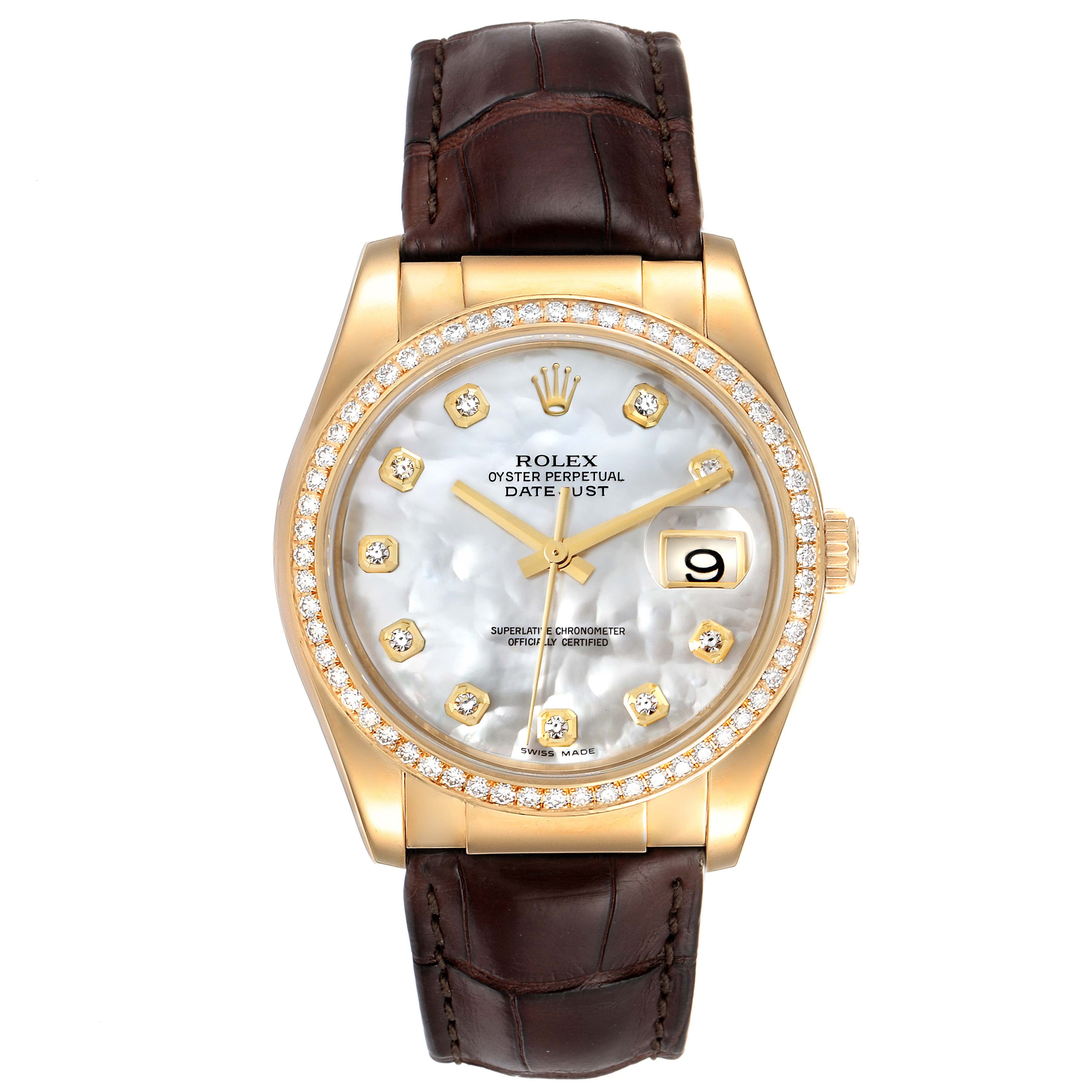 Rolex Datejust Yellow Gold MOP Diamond Dial Mens Watch 116188