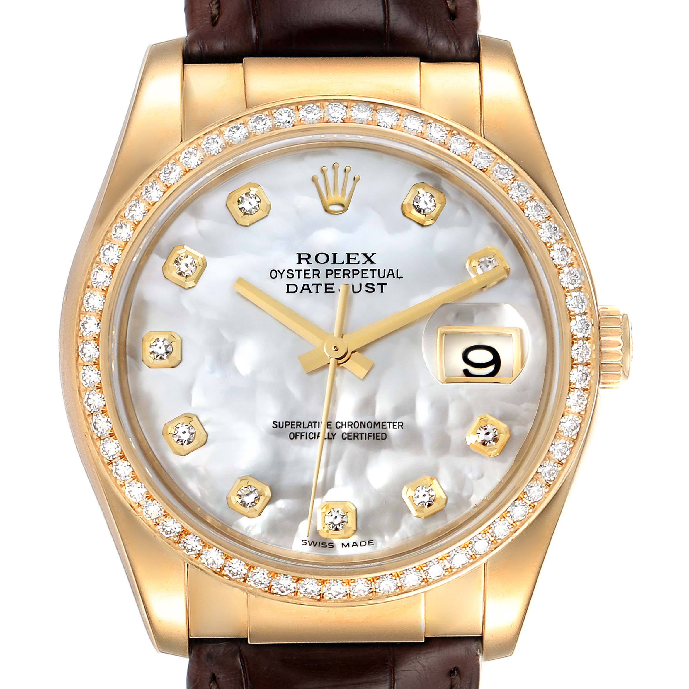 Rolex Datejust Yellow Gold MOP Diamond Dial Mens Watch 116188