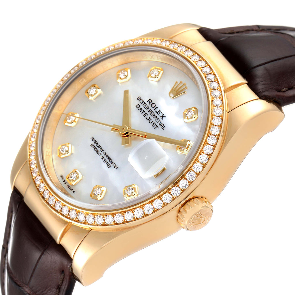 Rolex Datejust Yellow Gold MOP Diamond Dial Mens Watch 116188