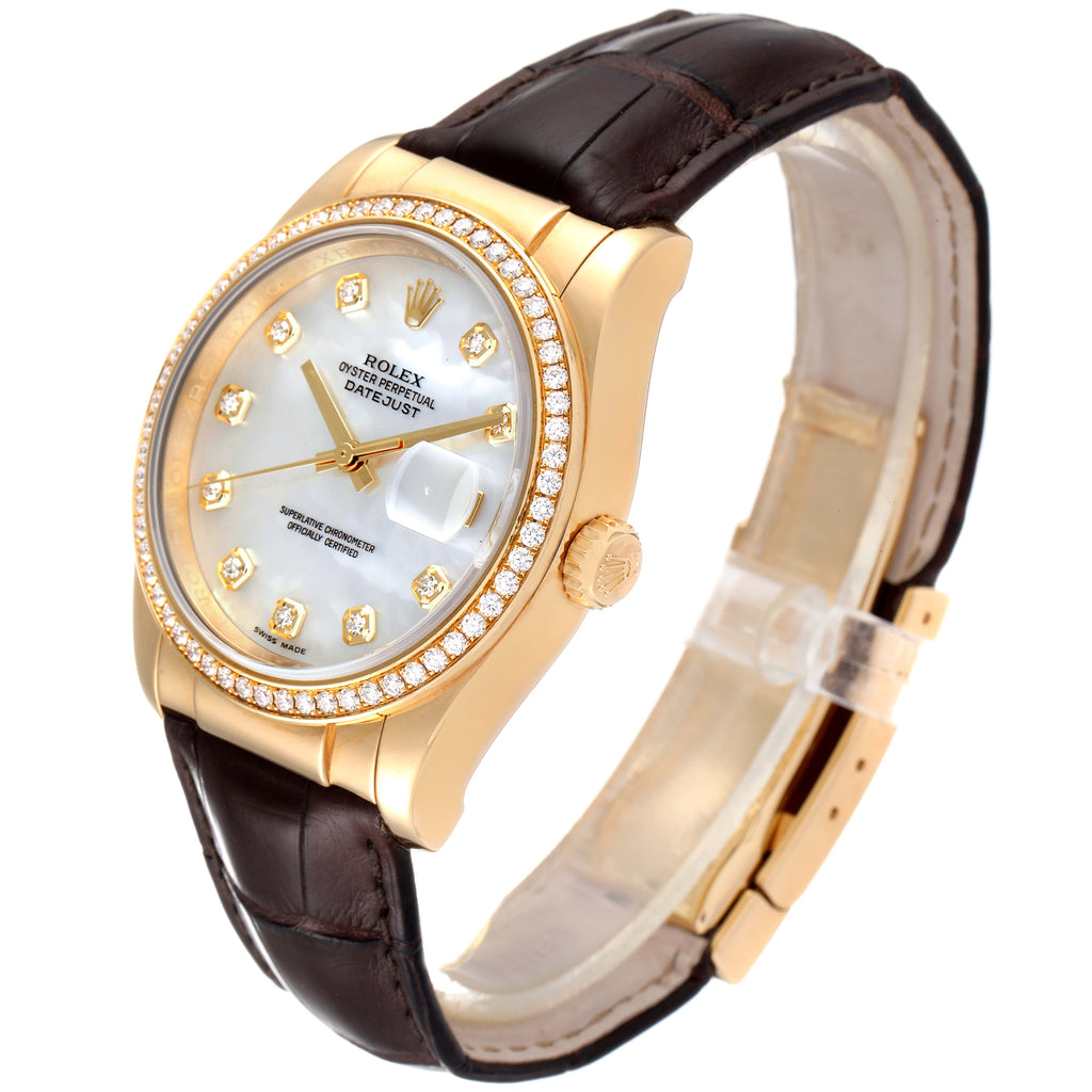 Rolex Datejust Yellow Gold MOP Diamond Dial Mens Watch 116188