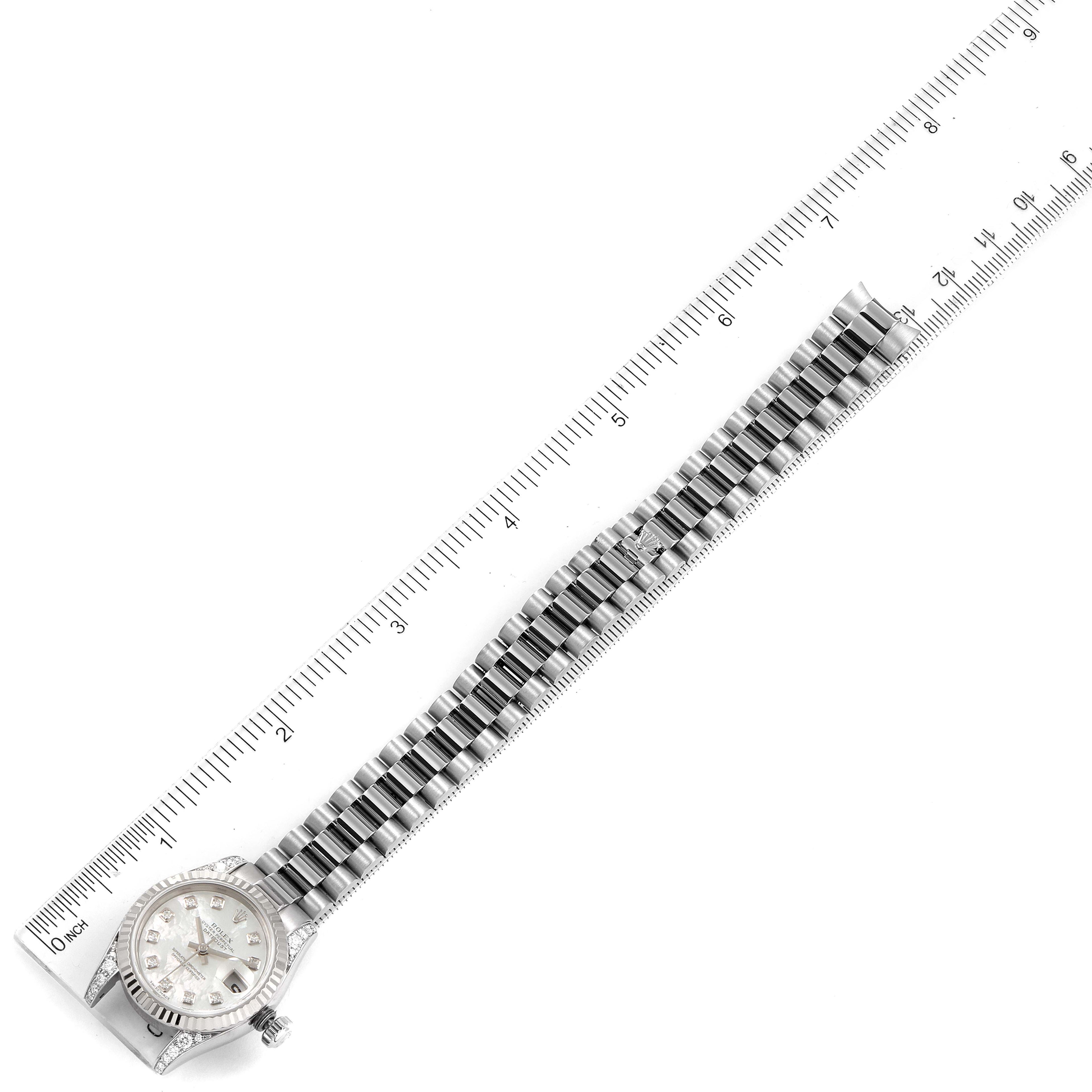 Rolex President White Gold Mother of Pearl Diamond Ladies Watch 179239 Box Card