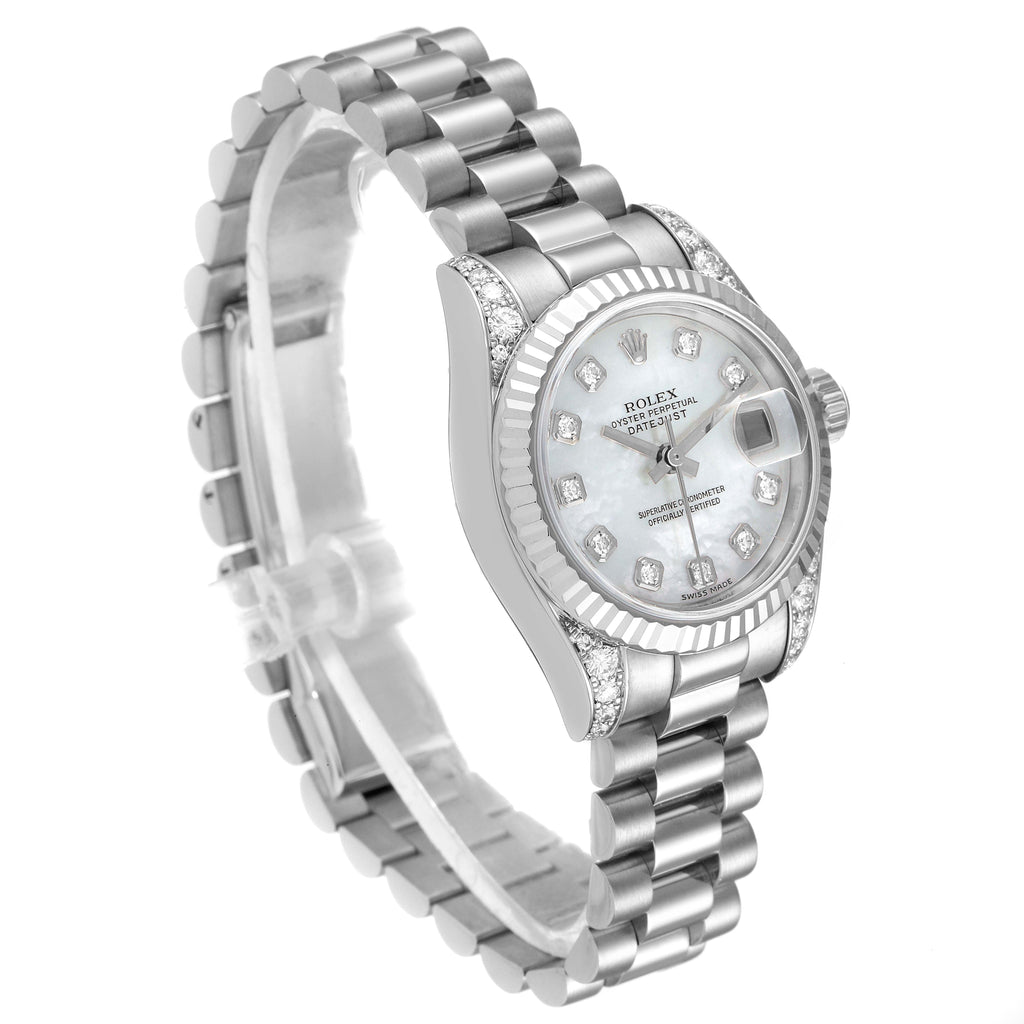 Rolex President White Gold Mother of Pearl Diamond Ladies Watch 179239 Box Card
