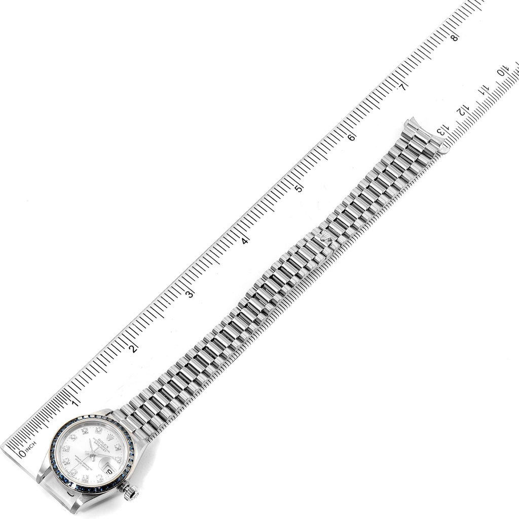 Rolex President White Gold Diamond Sapphire Ladies Watch 69119 Box Papers