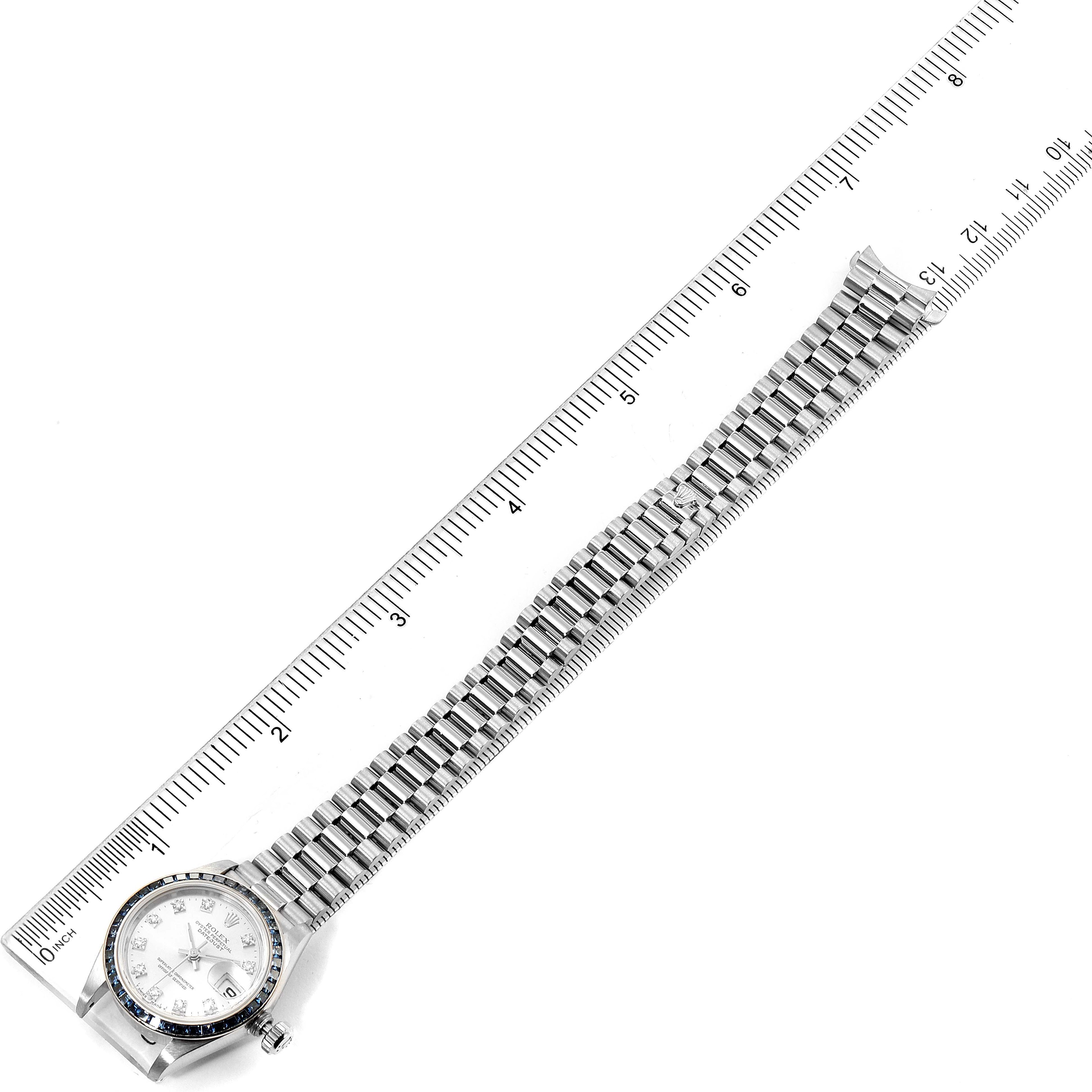 Rolex President White Gold Diamond Sapphire Ladies Watch 69119 Box Papers