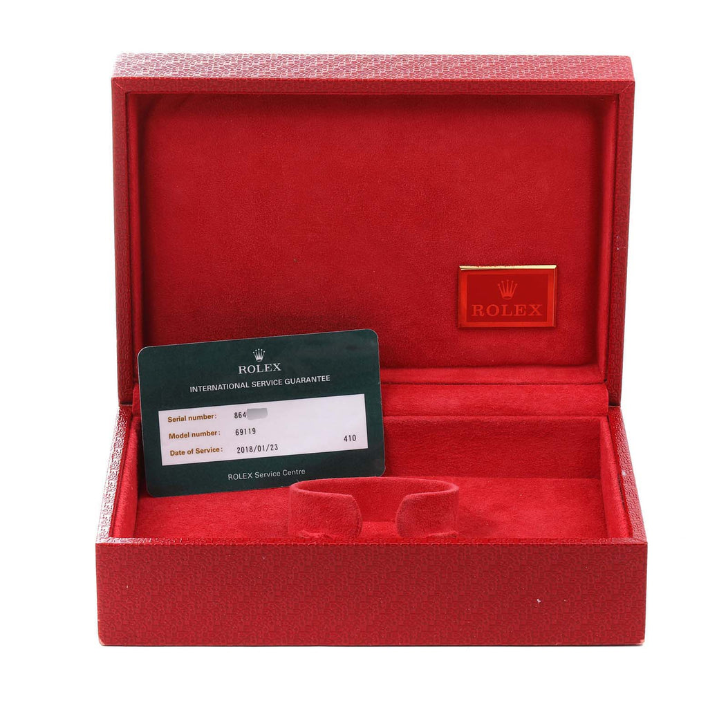 Rolex President White Gold Diamond Sapphire Ladies Watch 69119 Box Papers