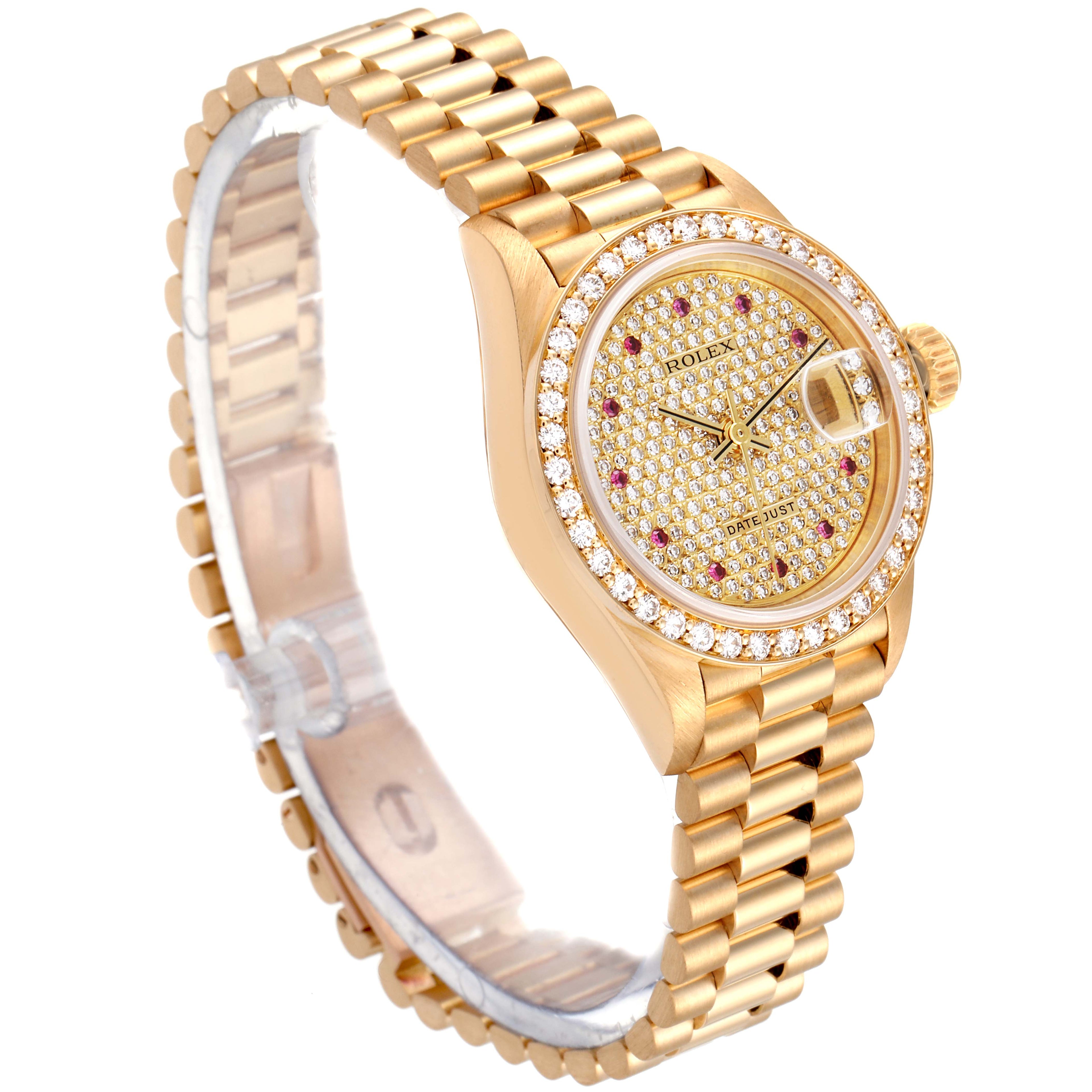 Rolex President Datejust Yellow Gold Diamond Ruby Ladies Watch 69138