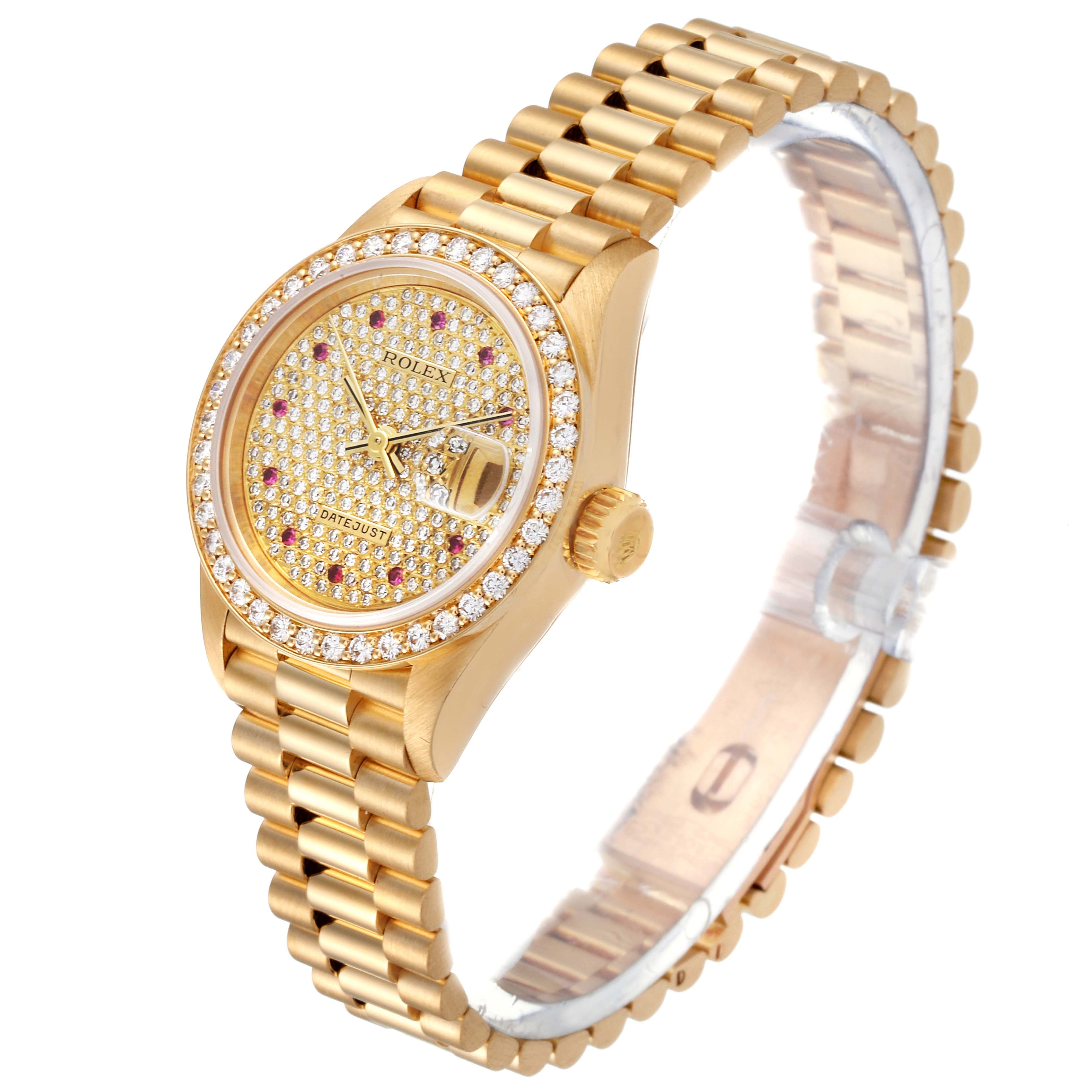 Rolex President Datejust Yellow Gold Diamond Ruby Ladies Watch 69138