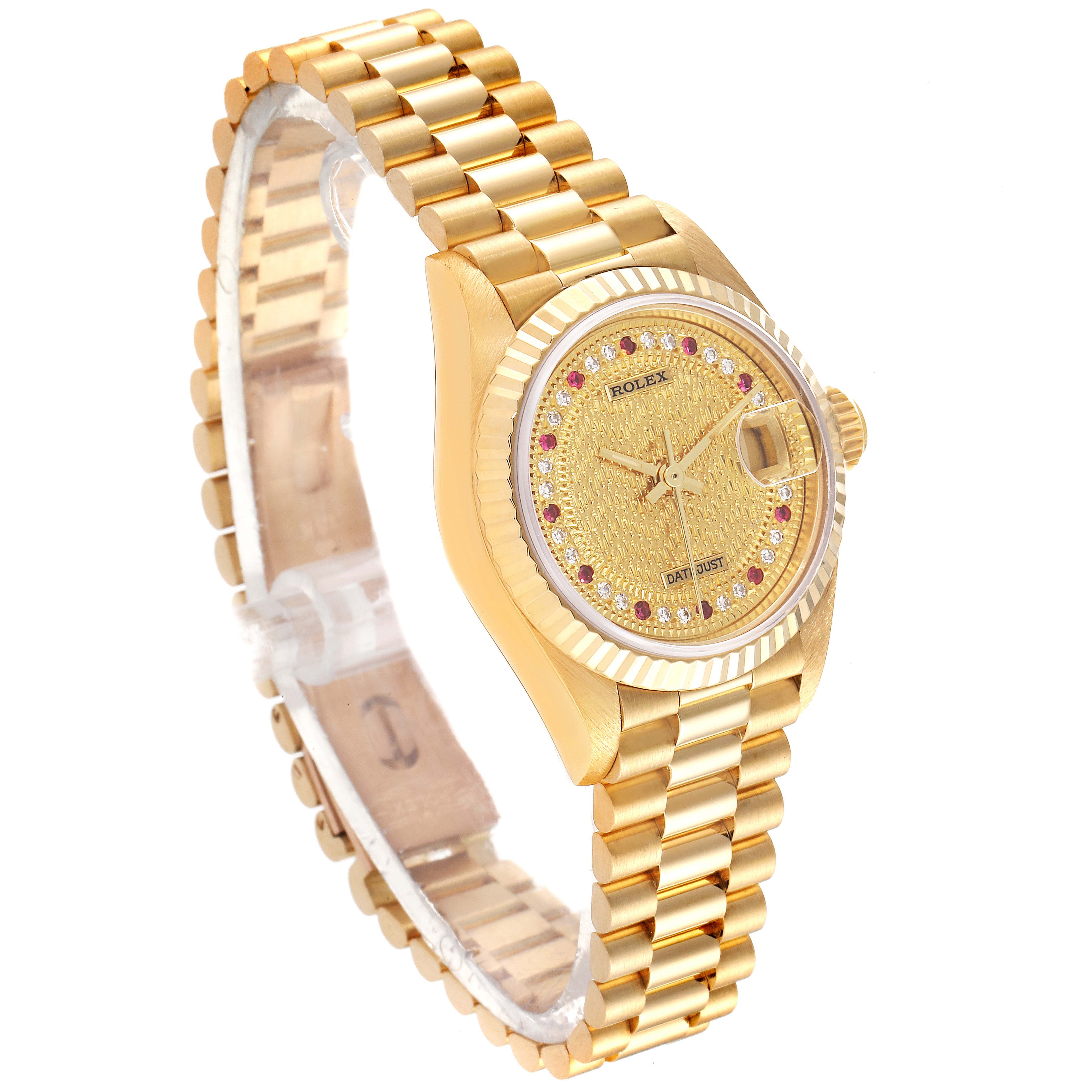 Rolex President Datejust Yellow Gold Diamond Rubies Missoni Dial Watch 69178 Box Papers
