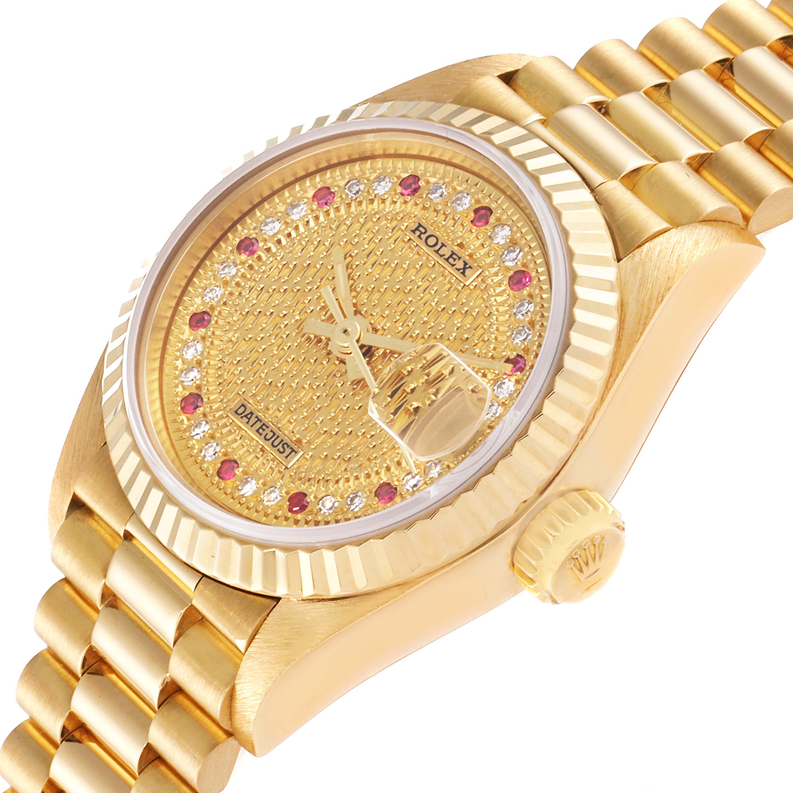 Rolex President Datejust Yellow Gold Diamond Rubies Missoni Dial Watch 69178 Box Papers