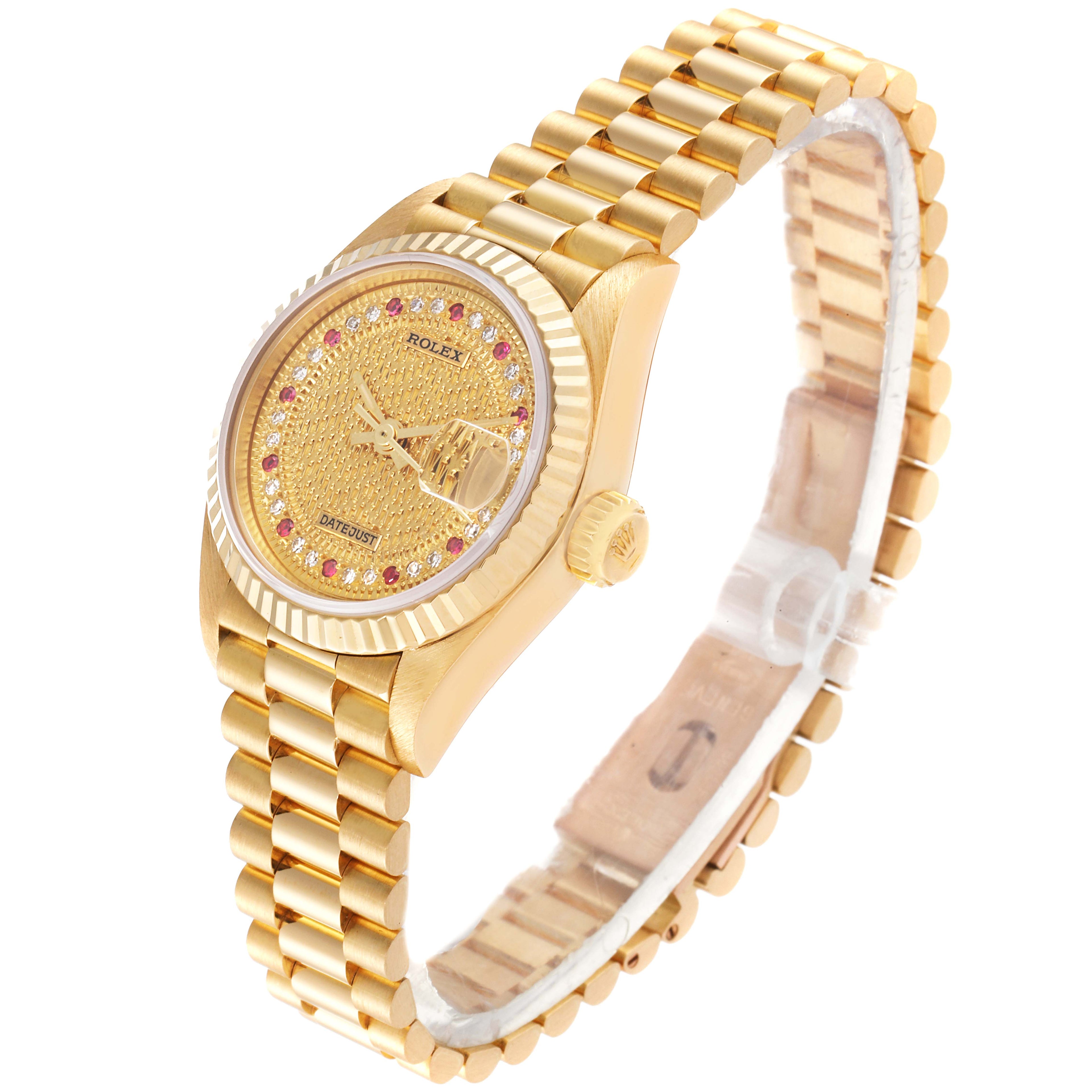 Rolex President Datejust Yellow Gold Diamond Rubies Missoni Dial Watch 69178 Box Papers
