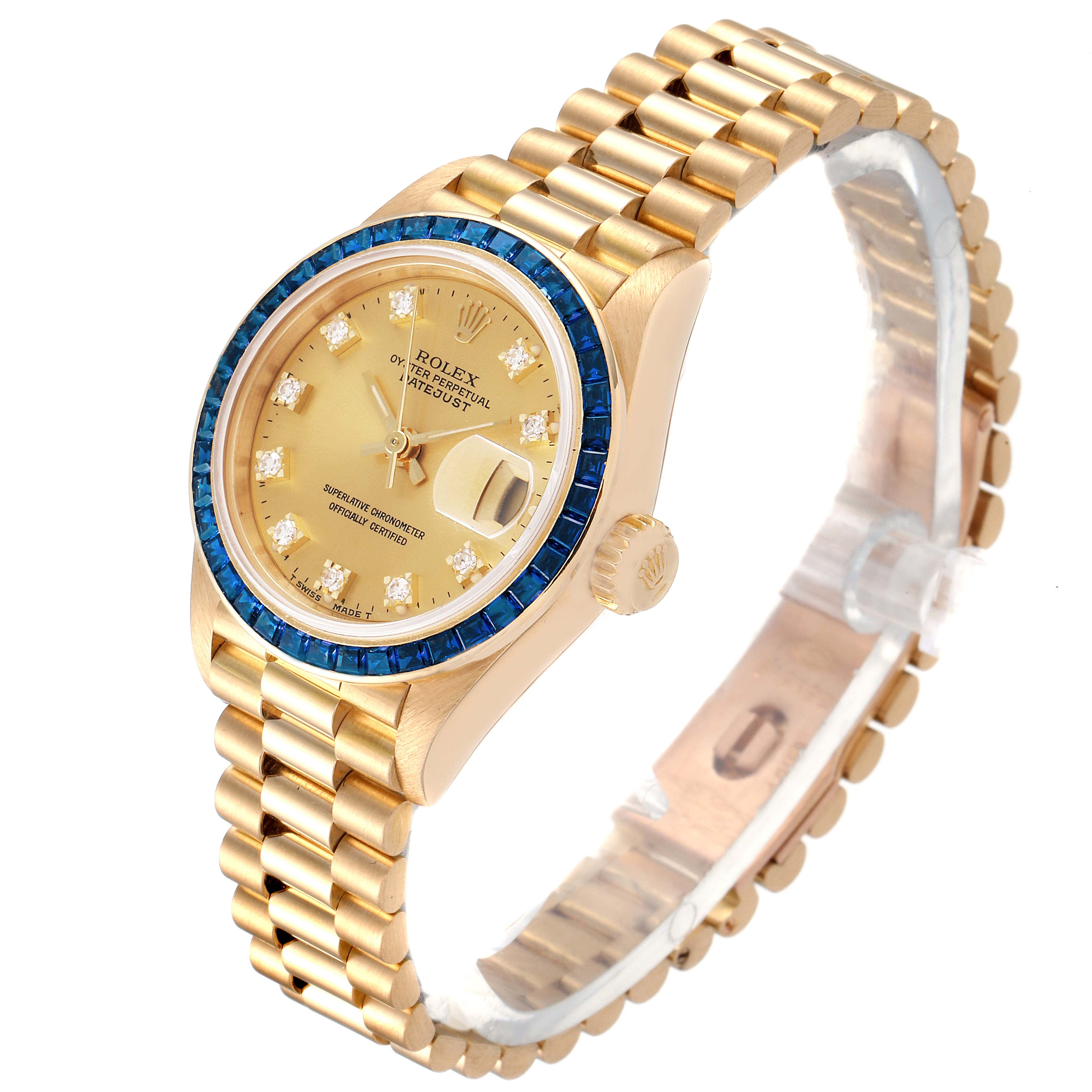 Rolex President Datejust Yellow Gold Diamond Sapphire Ladies Watch 69118