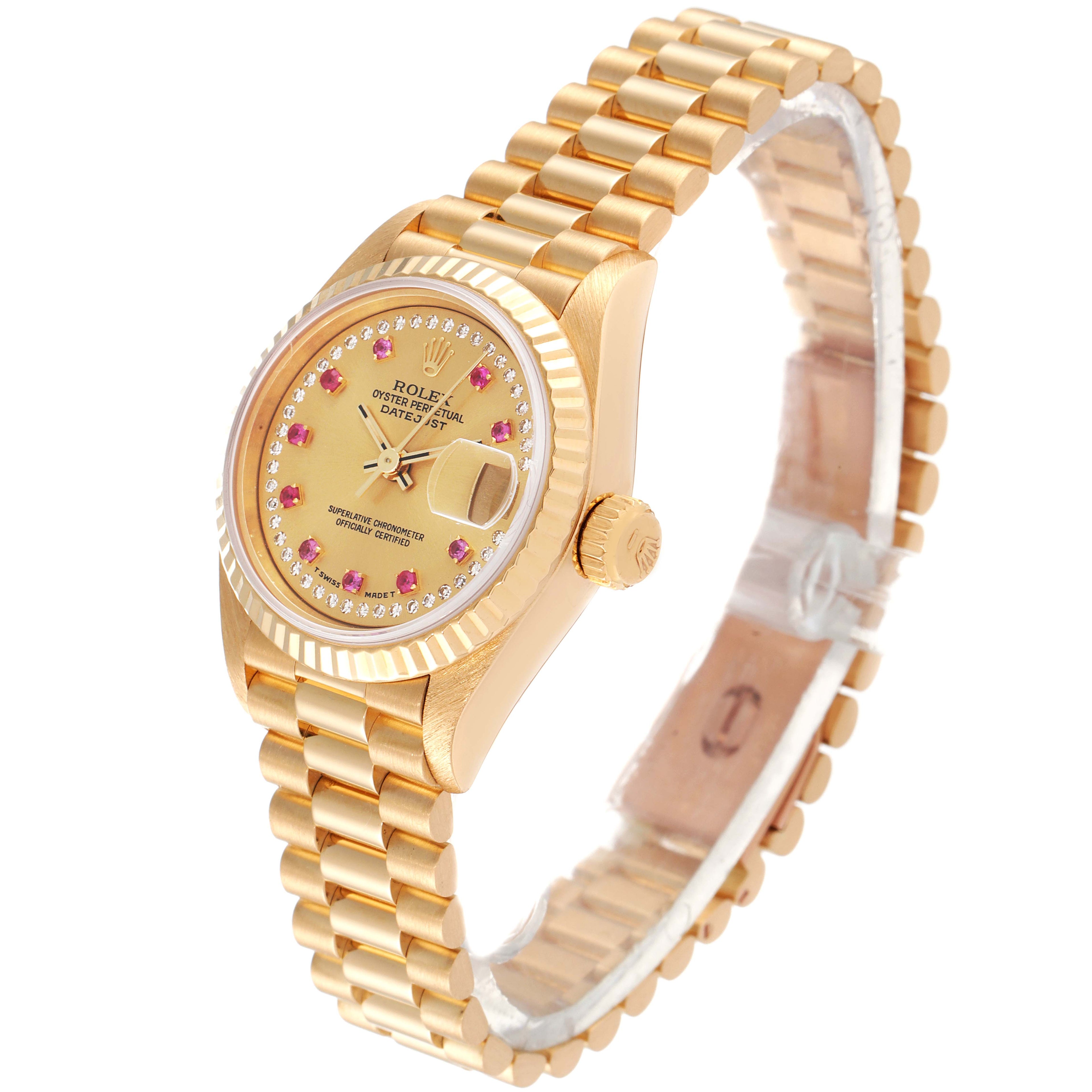 Rolex President Datejust Yellow Gold Diamonds Rubies Ladies Watch 69178 Box