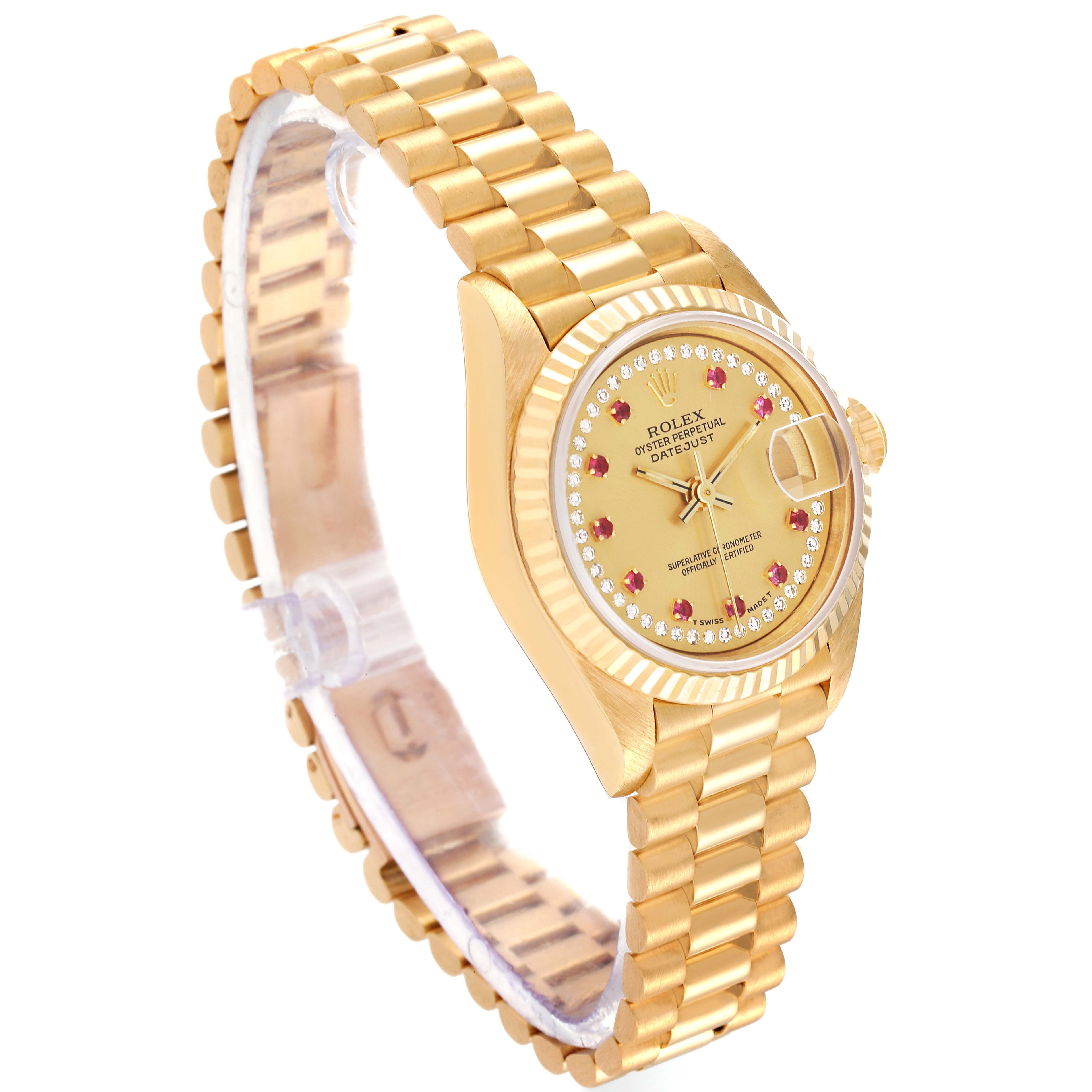 Rolex President Datejust Yellow Gold Diamonds Rubies Watch 69178