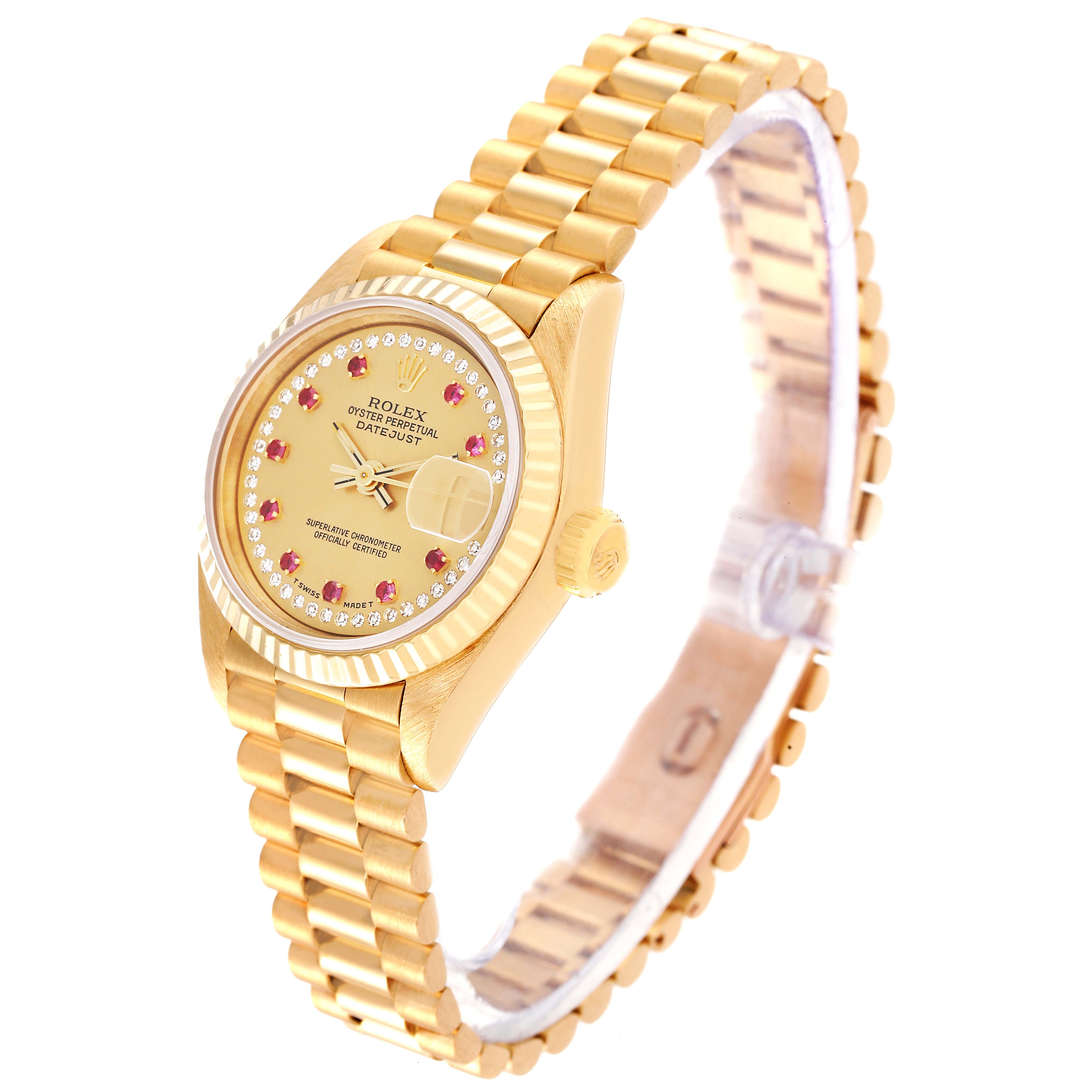 Rolex President Datejust Yellow Gold Diamonds Rubies Watch 69178