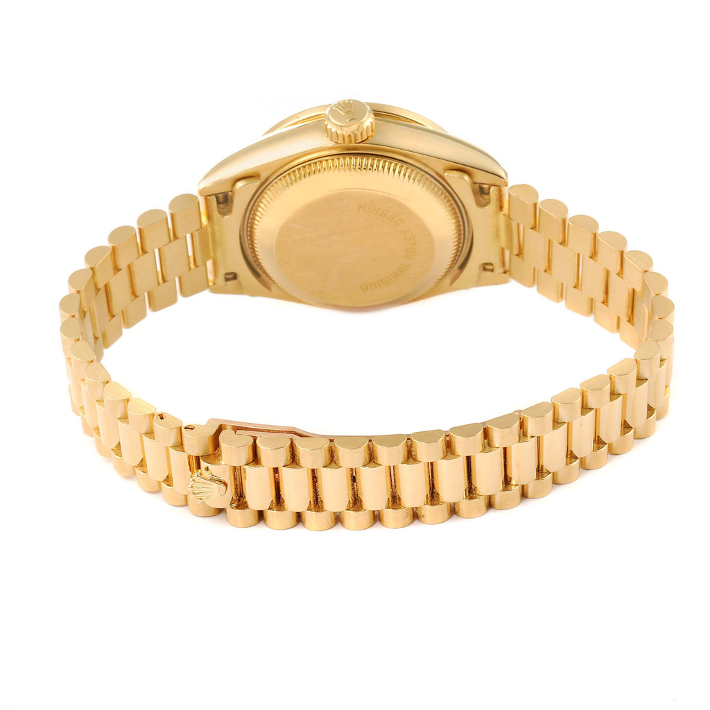 Rolex President Yellow Gold Honeycomb Diamond Dial Ladies Watch 69138 Box Papers