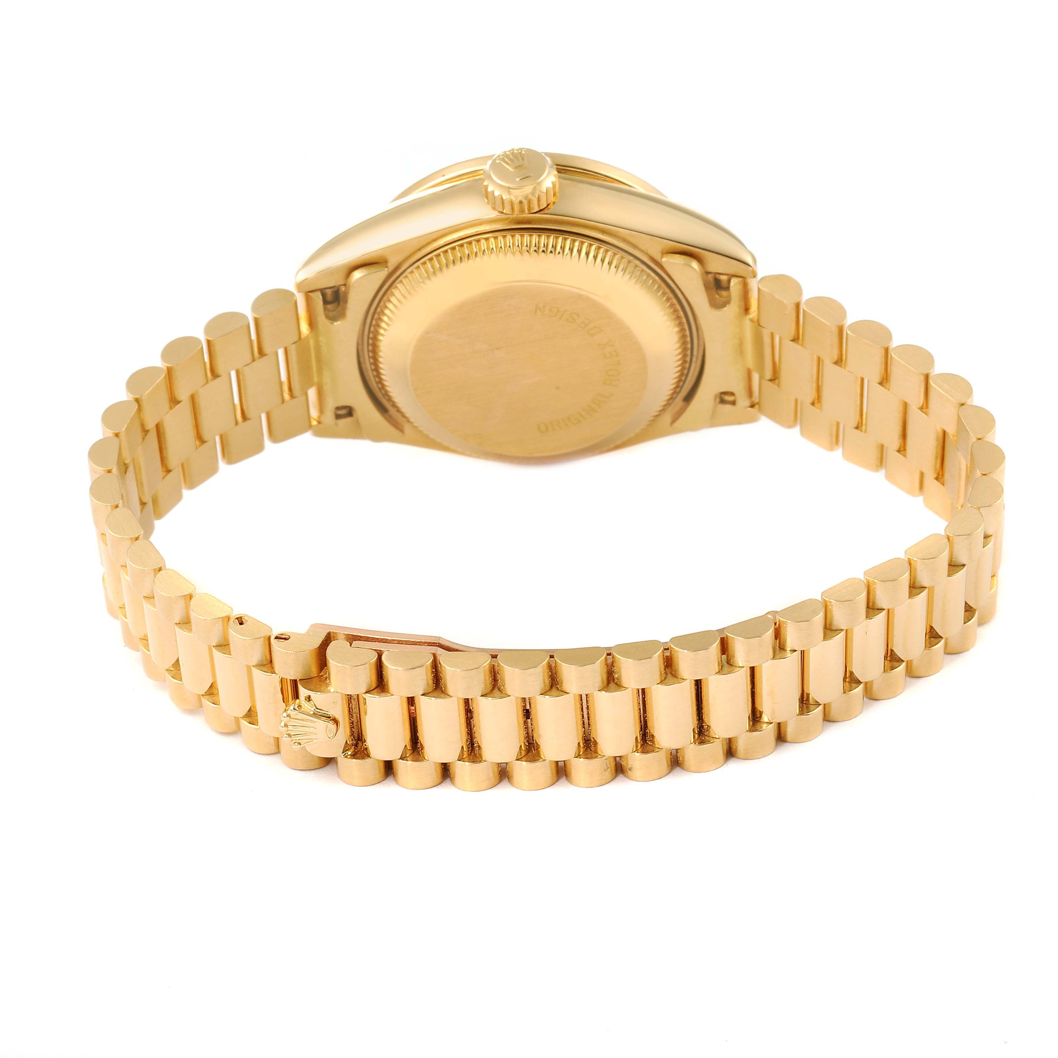 Rolex President Yellow Gold Honeycomb Diamond Dial Ladies Watch 69138 Box Papers
