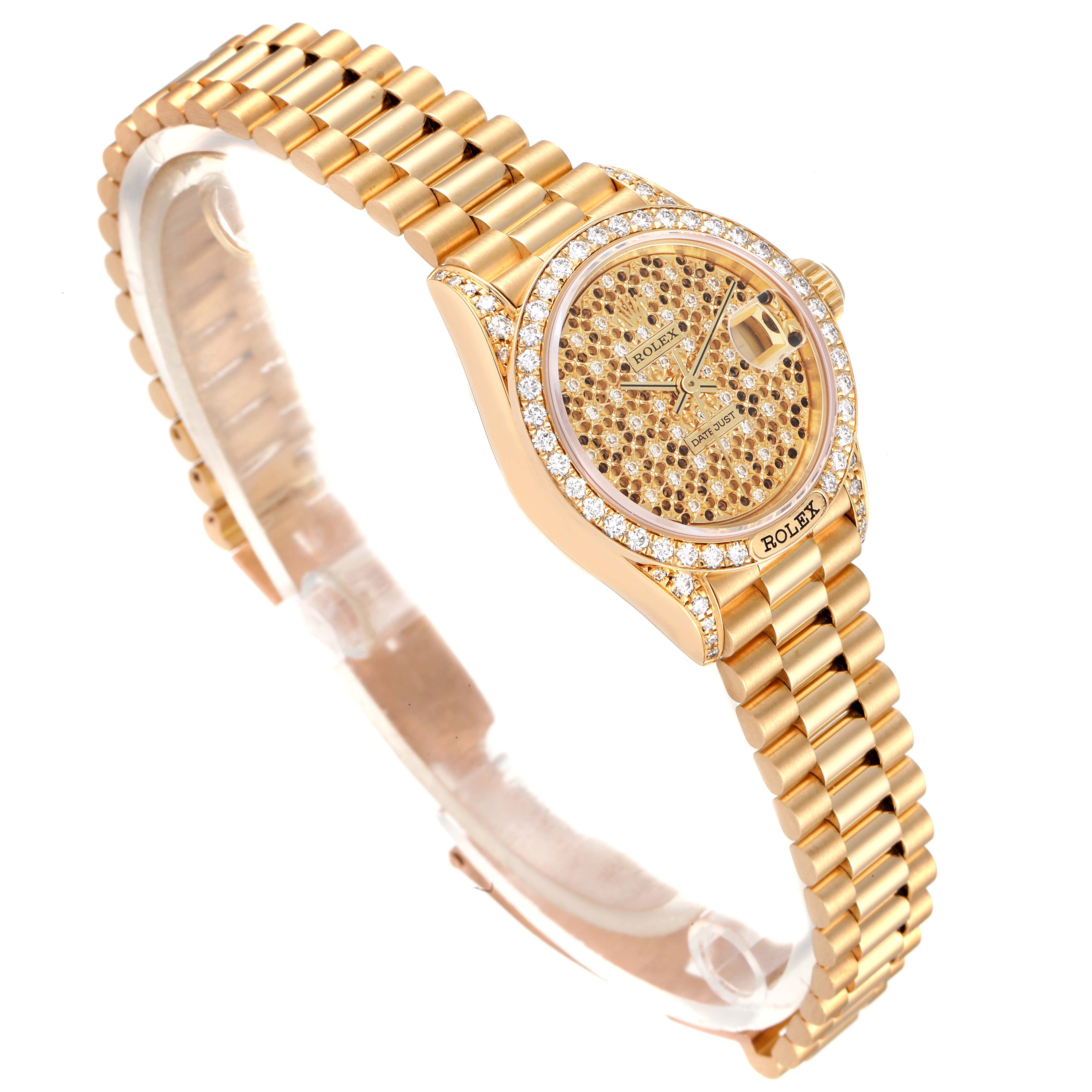 Rolex President Datejust Yellow Gold Honeycomb Diamond Watch 69158