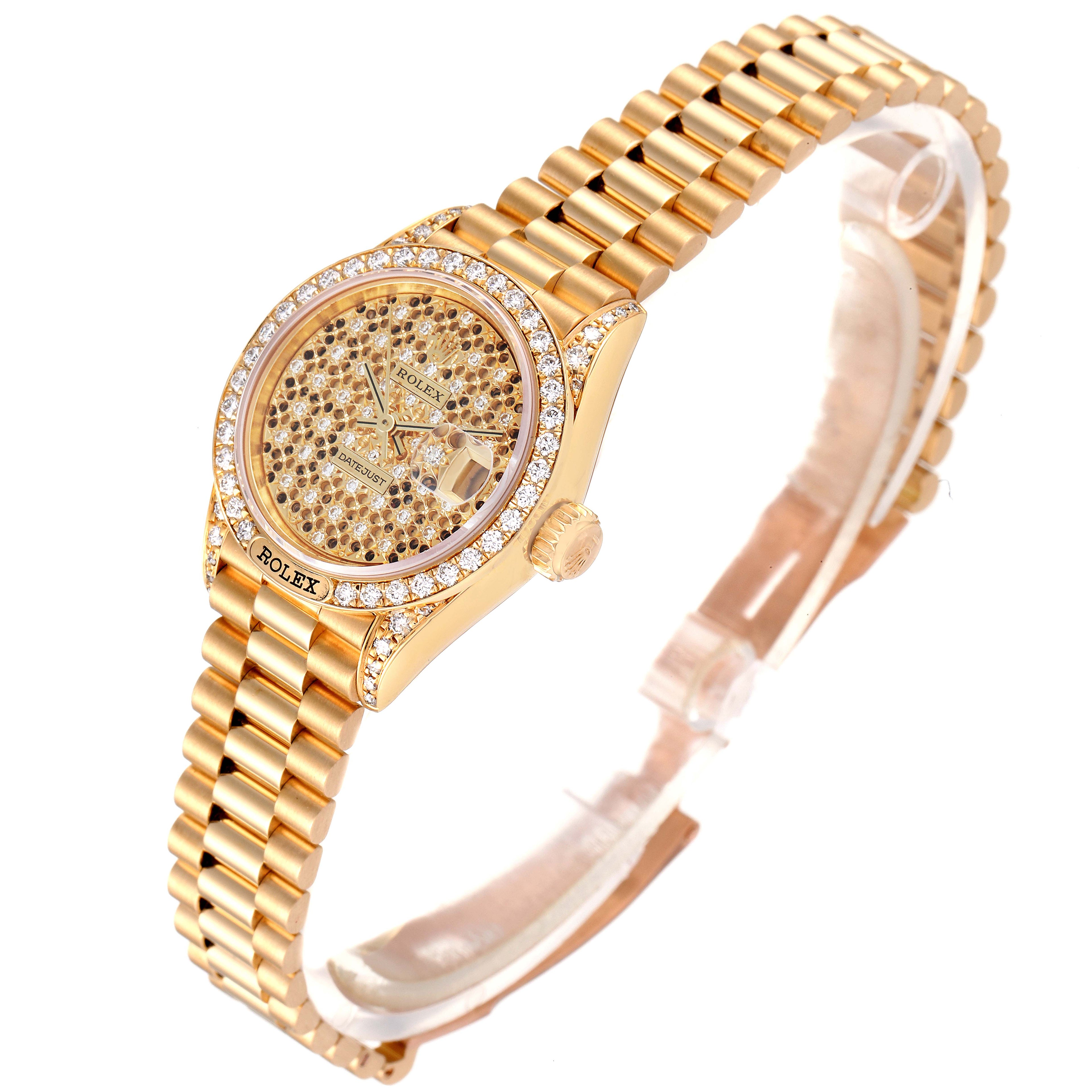 Rolex President Datejust Yellow Gold Honeycomb Diamond Watch 69158