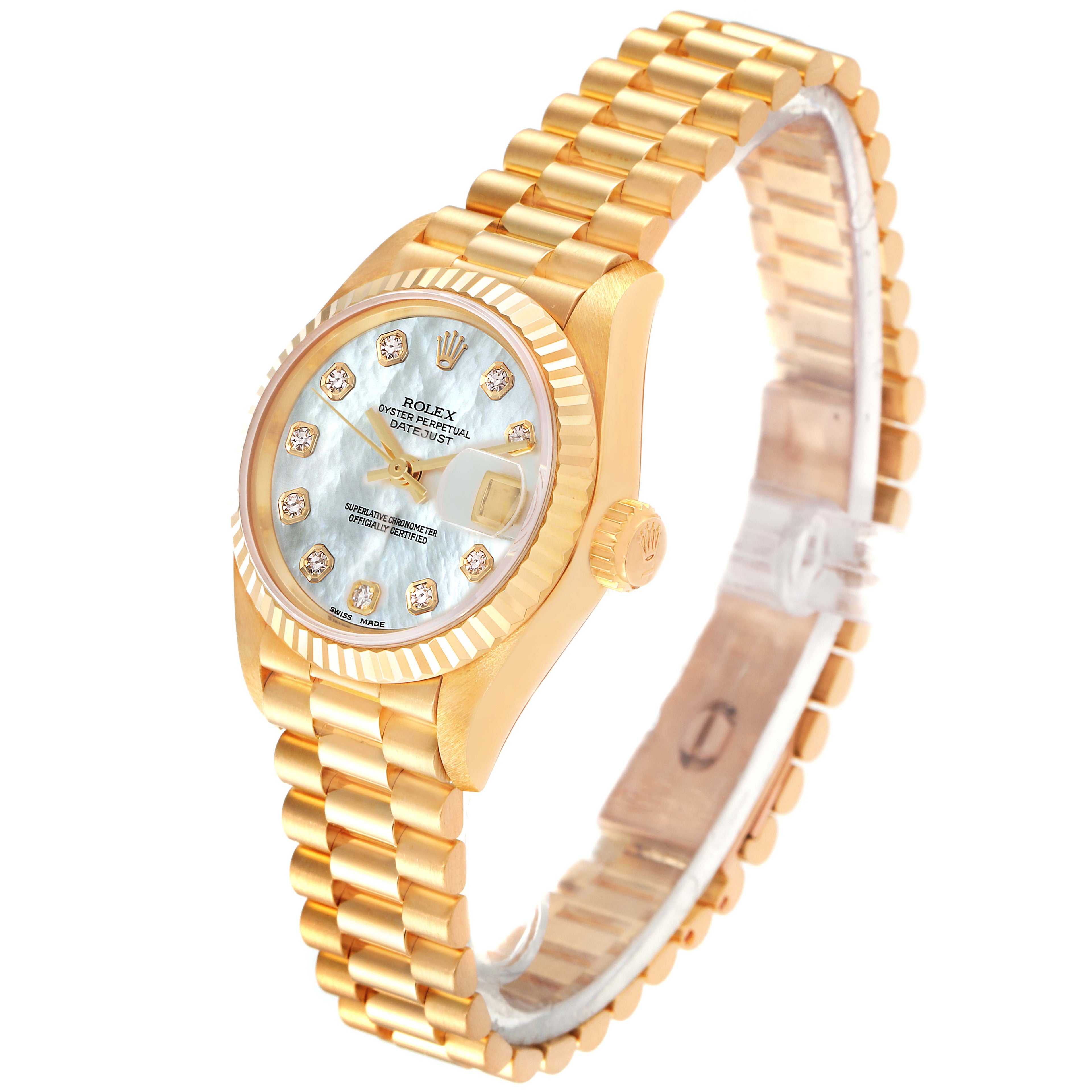 Rolex President Datejust Yellow Gold MOP Diamond Dial Watch 69178 Box Papers