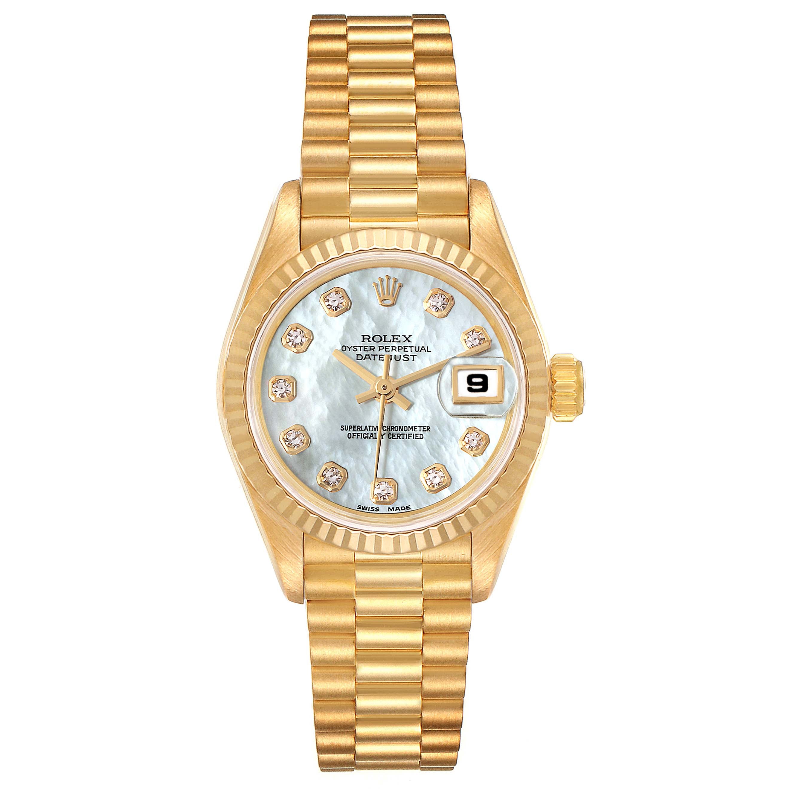 Rolex President Datejust Yellow Gold MOP Diamond Dial Watch 69178 Box Papers