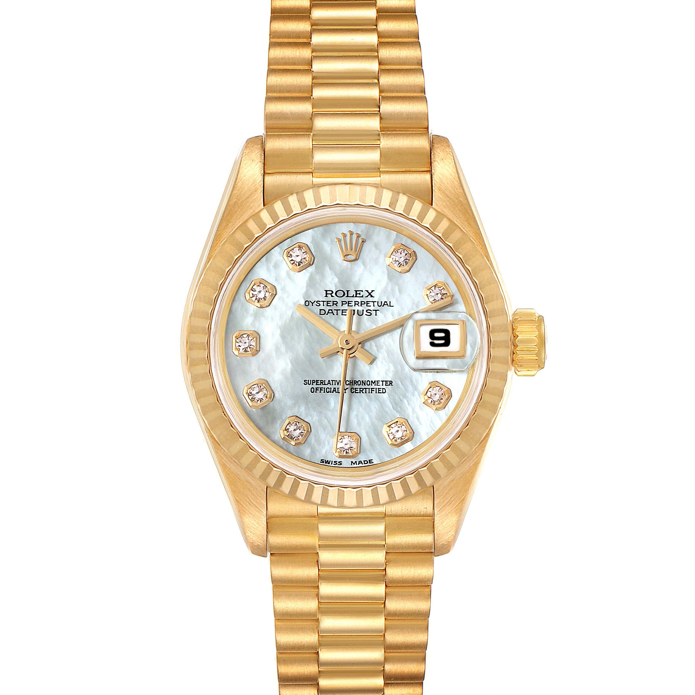 Rolex President Datejust Yellow Gold MOP Diamond Dial Watch 69178 Box Papers