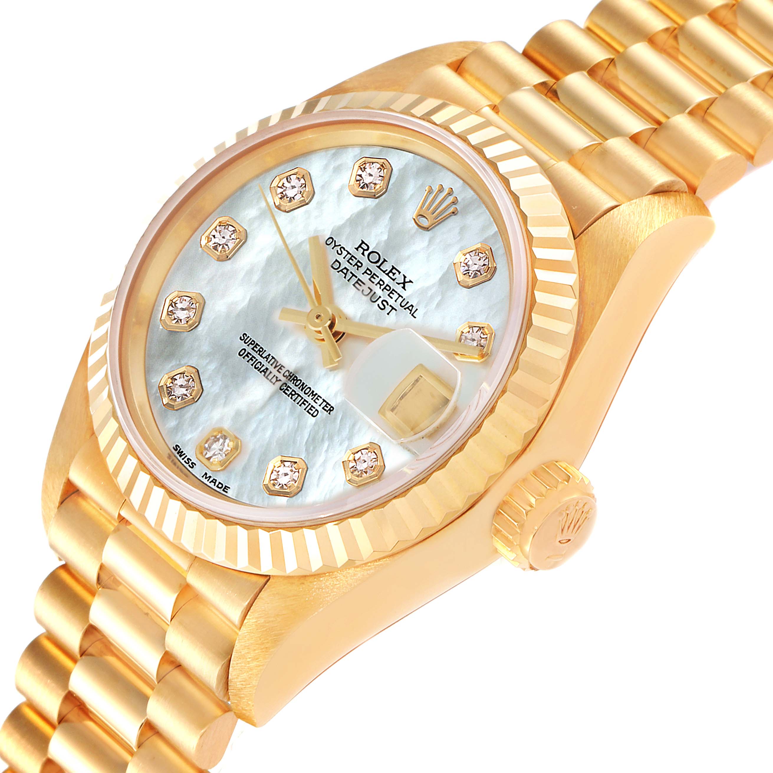 Rolex President Datejust Yellow Gold MOP Diamond Dial Watch 69178 Box Papers