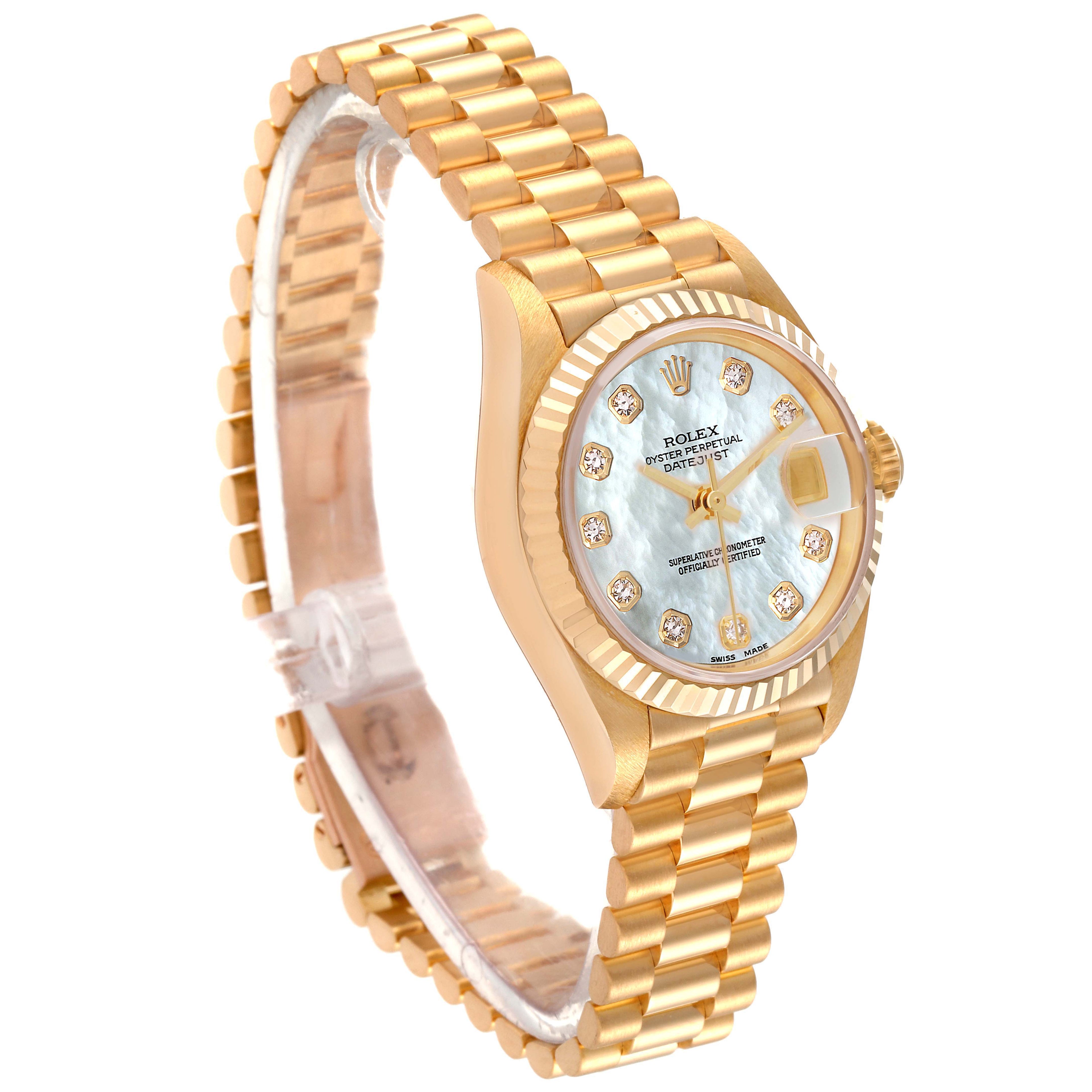 Rolex President Datejust Yellow Gold MOP Diamond Dial Watch 69178 Box Papers