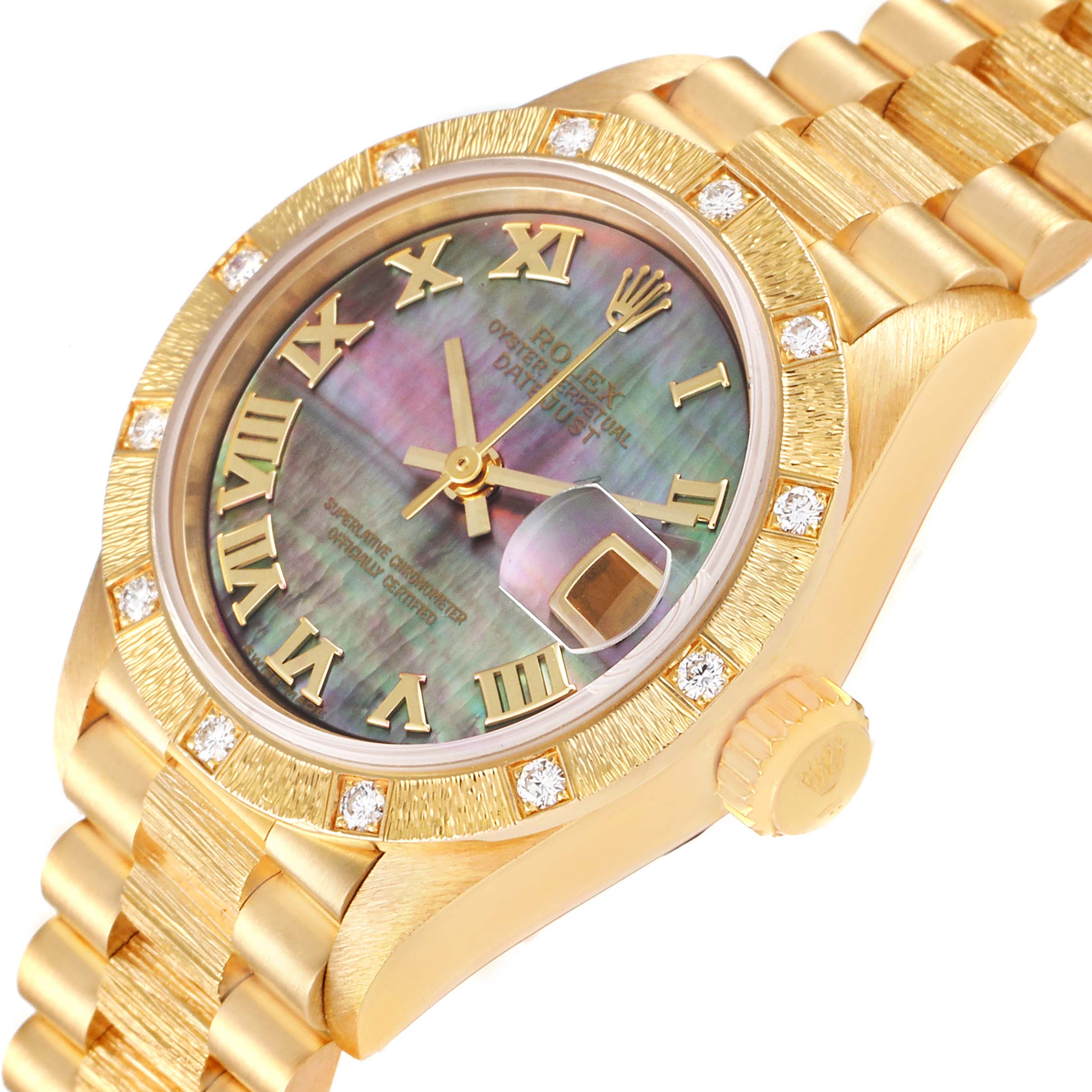 Rolex President Datejust Yellow Gold MOP Diamond Ladies Watch 69288