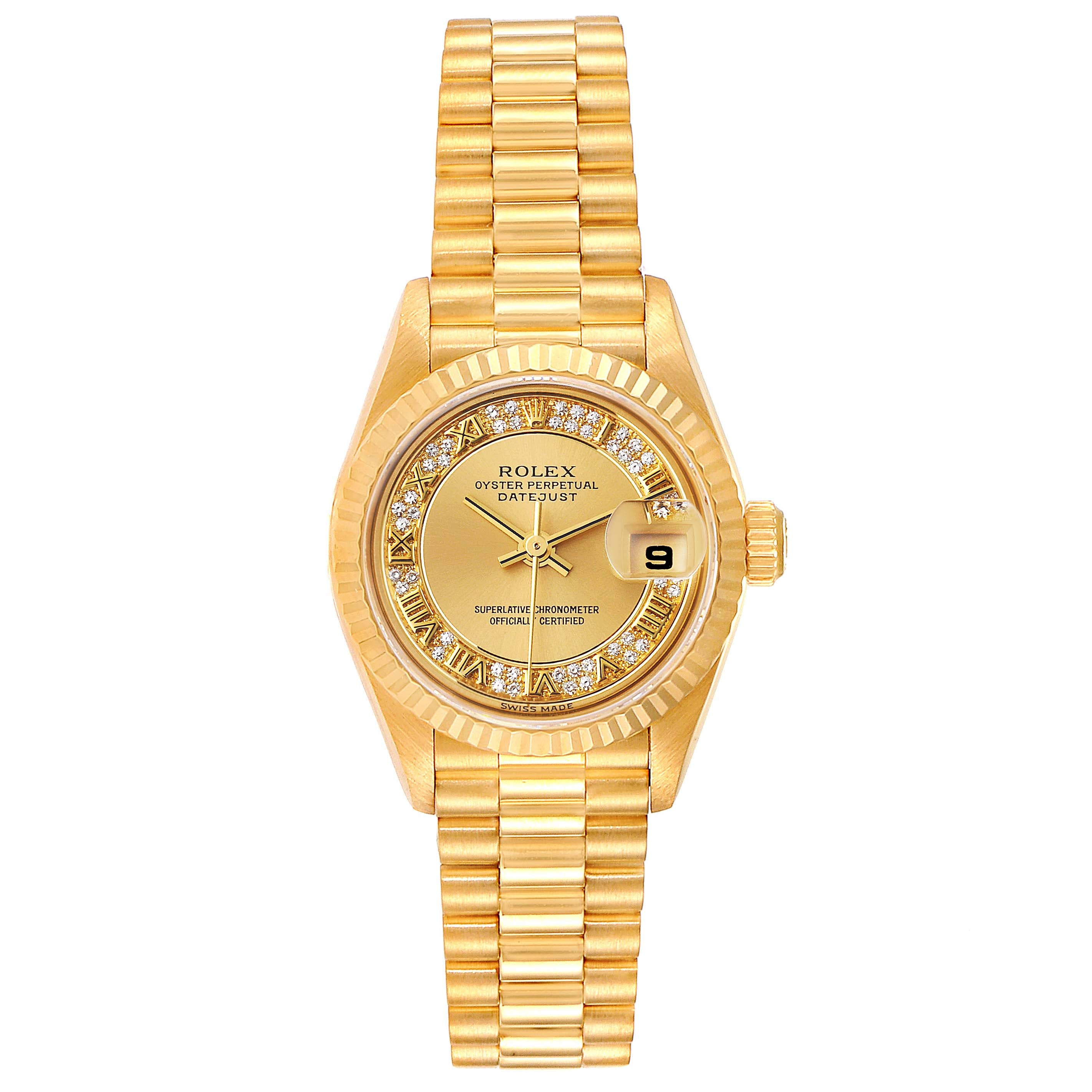 Rolex President Datejust Yellow Gold Myriad Diamond Dial Watch 79178