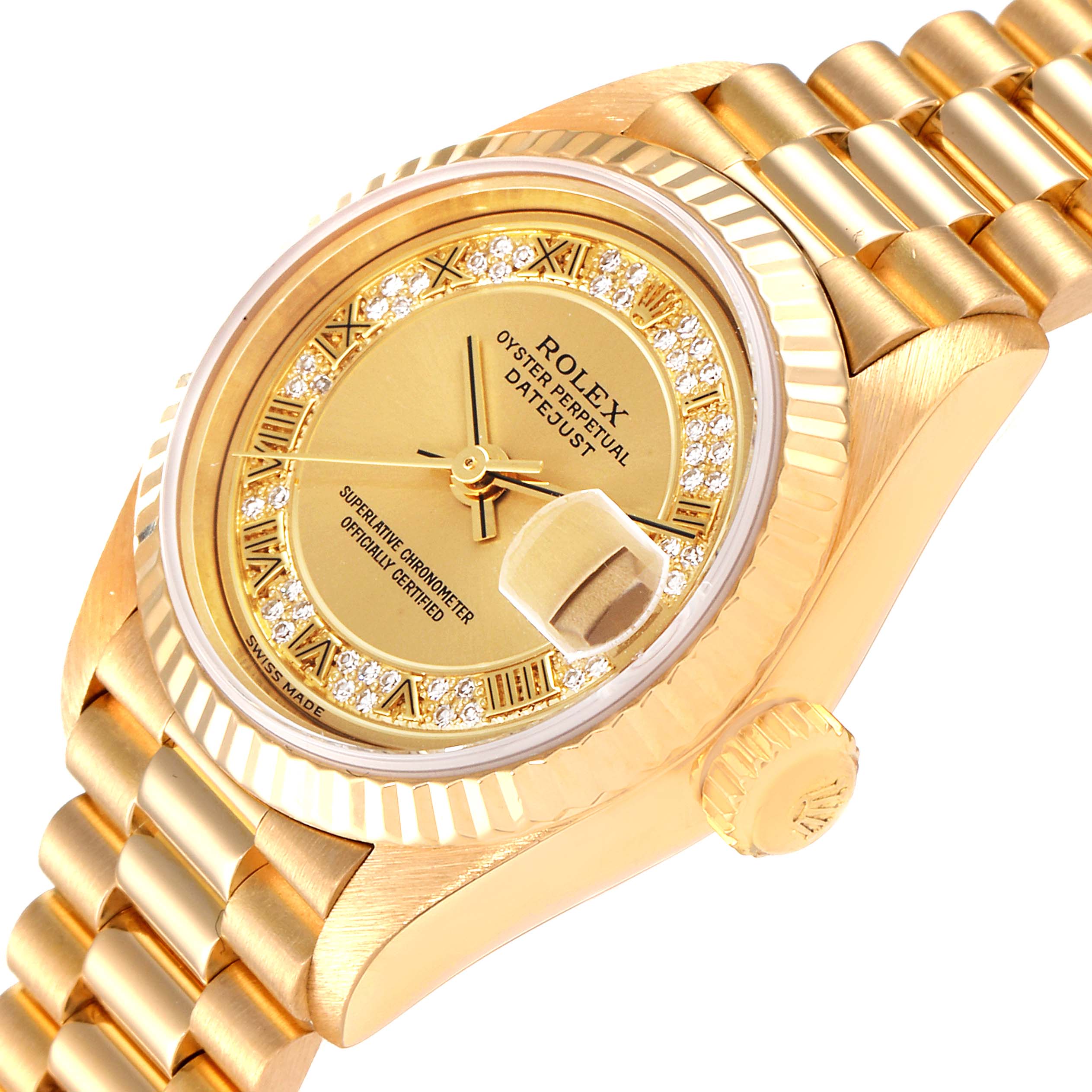 Rolex President Datejust Yellow Gold Myriad Diamond Dial Watch 79178