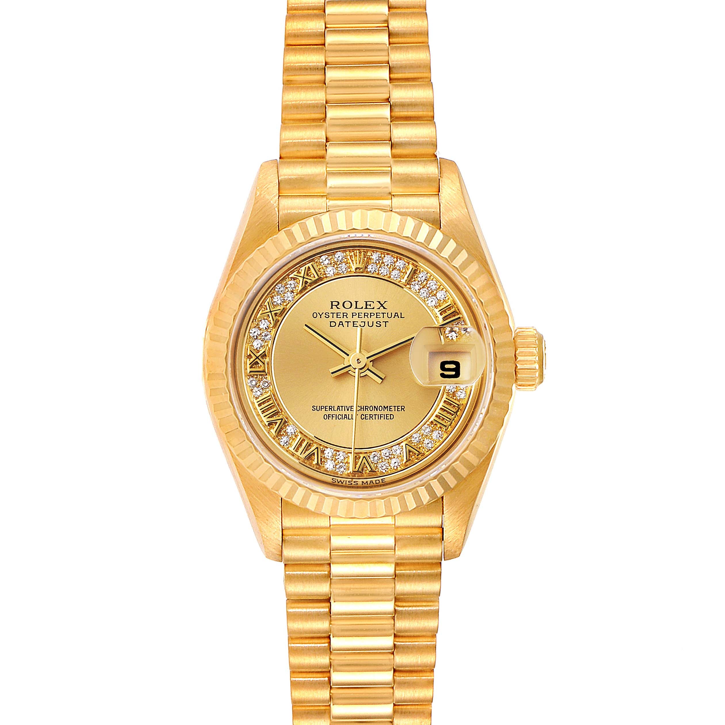 Rolex President Datejust Yellow Gold Myriad Diamond Dial Watch 79178