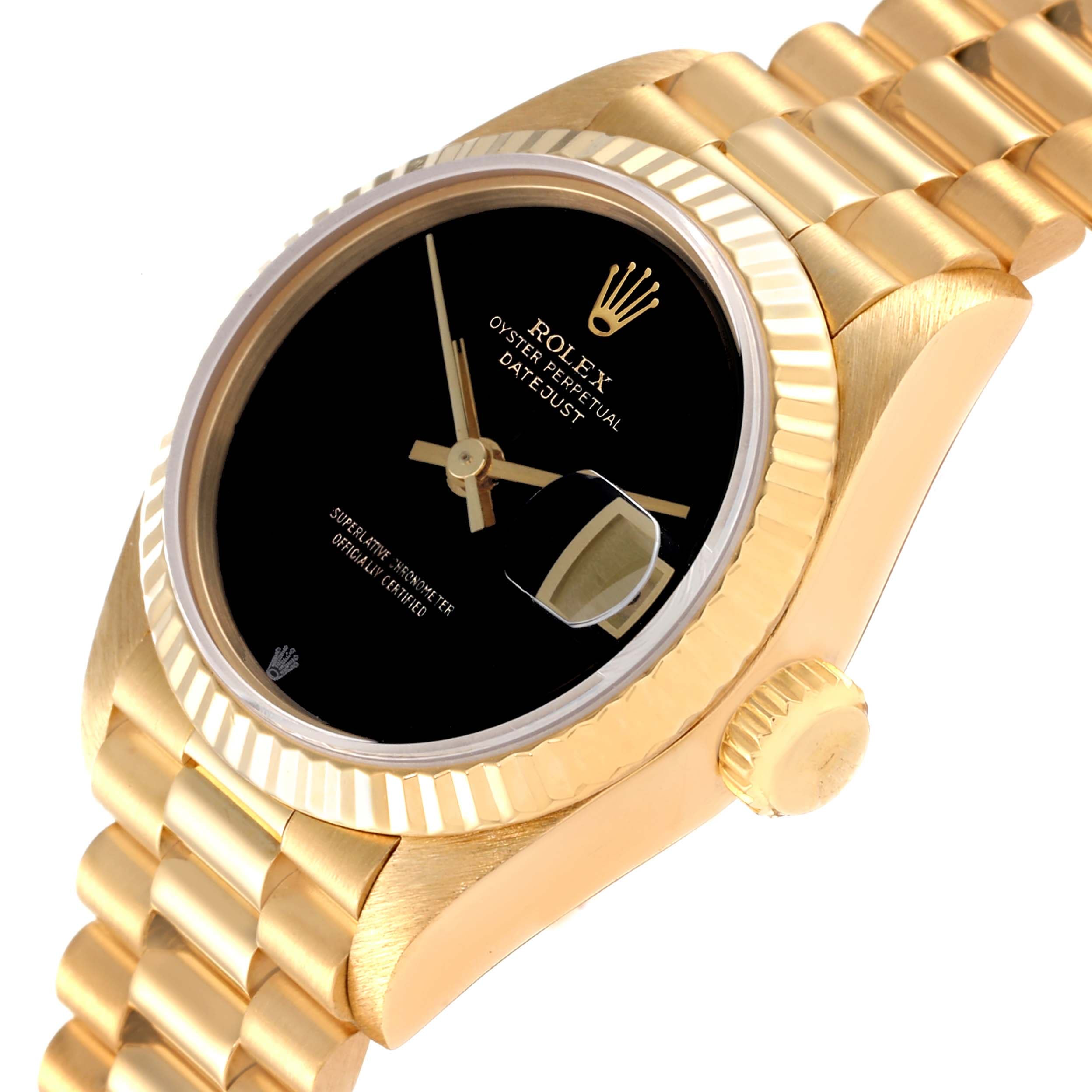 Rolex President Datejust Yellow Gold Onyx Stone Dial Ladies Watch 69178