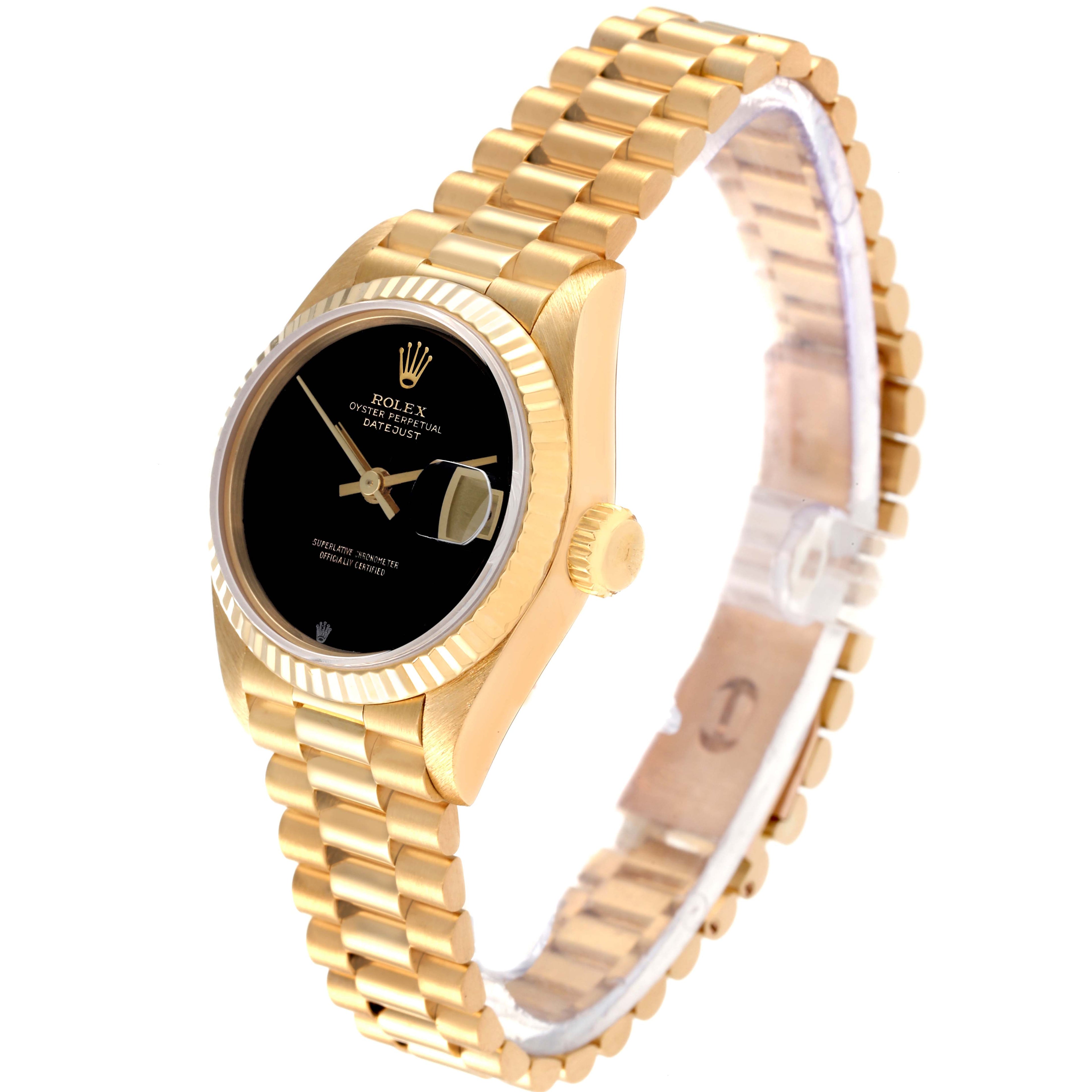 Rolex President Datejust Yellow Gold Onyx Stone Dial Ladies Watch 69178