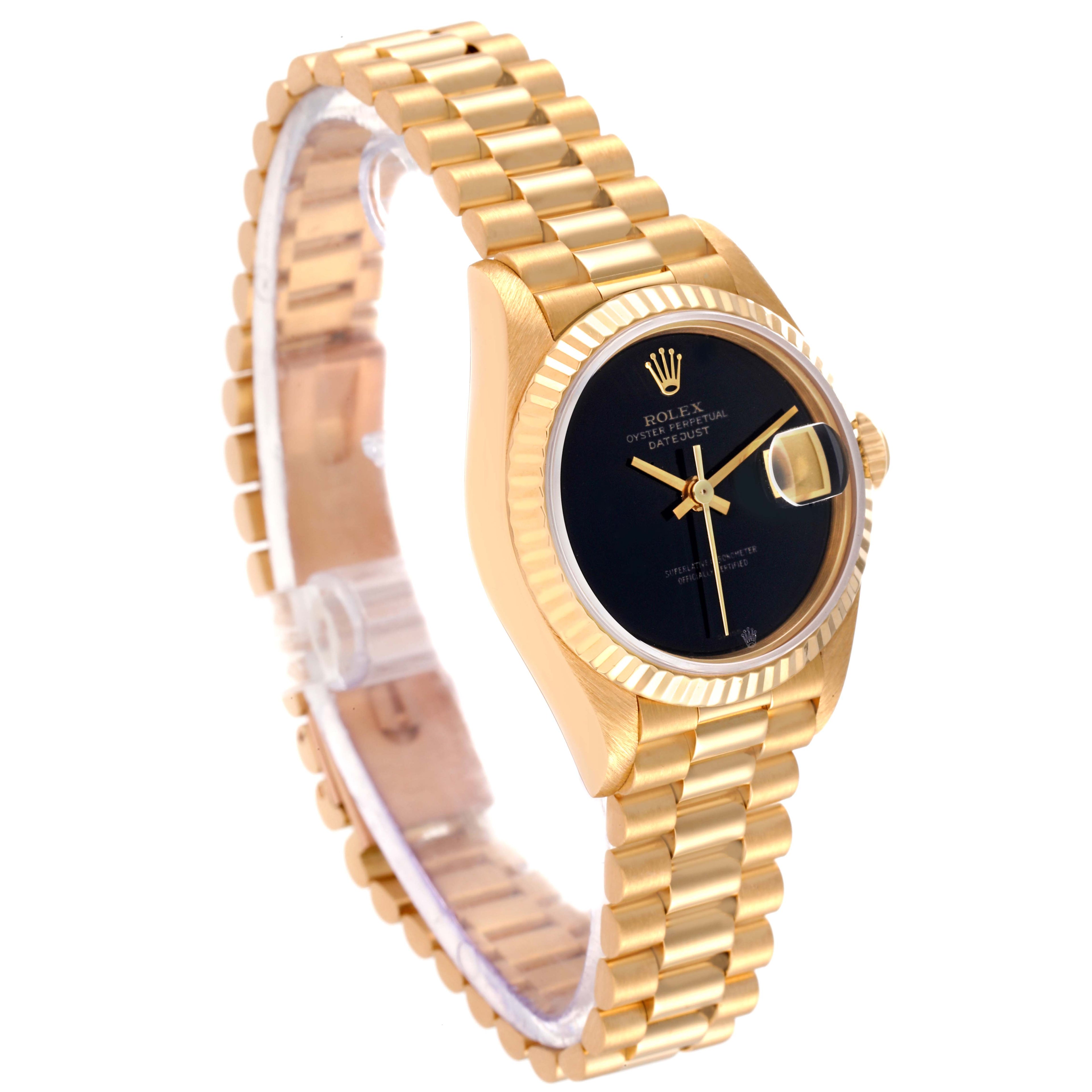 Rolex President Datejust Yellow Gold Onyx Stone Dial Ladies Watch 69178