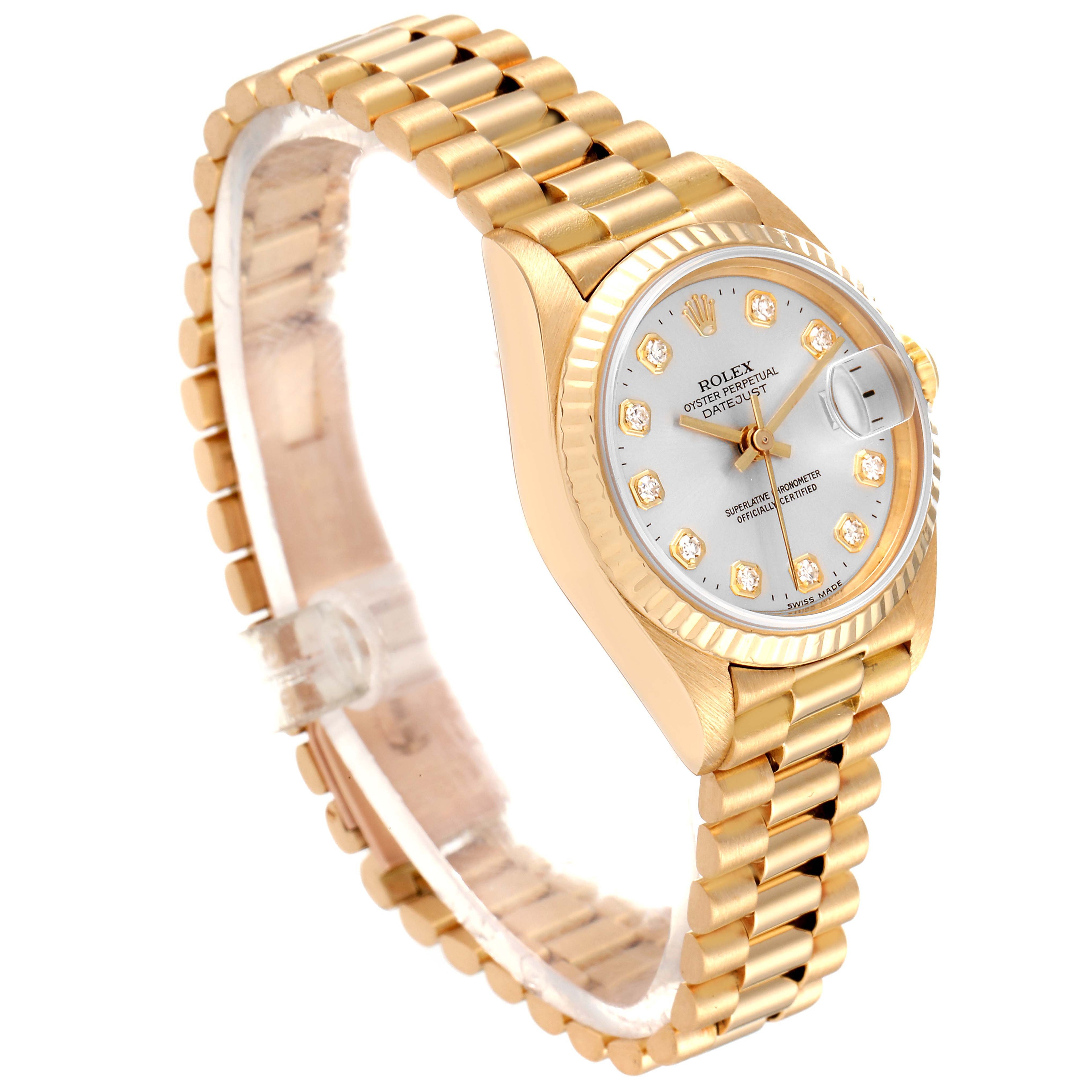 Rolex President Datejust Yellow Gold Silver Diamond Dial Ladies Watch 69178