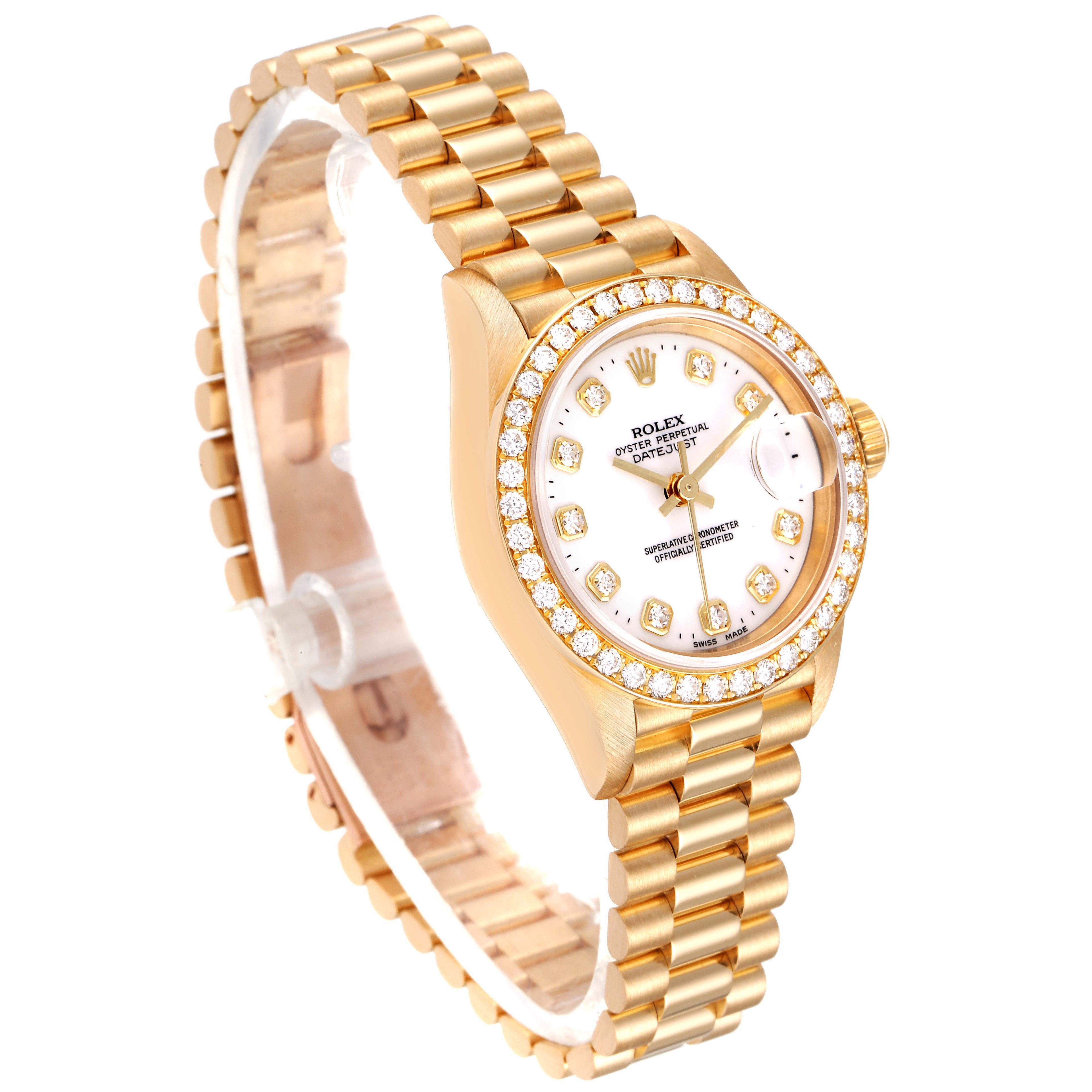 Rolex President Datejust Yellow Gold White Diamond Dial Watch 69138 Box Papers