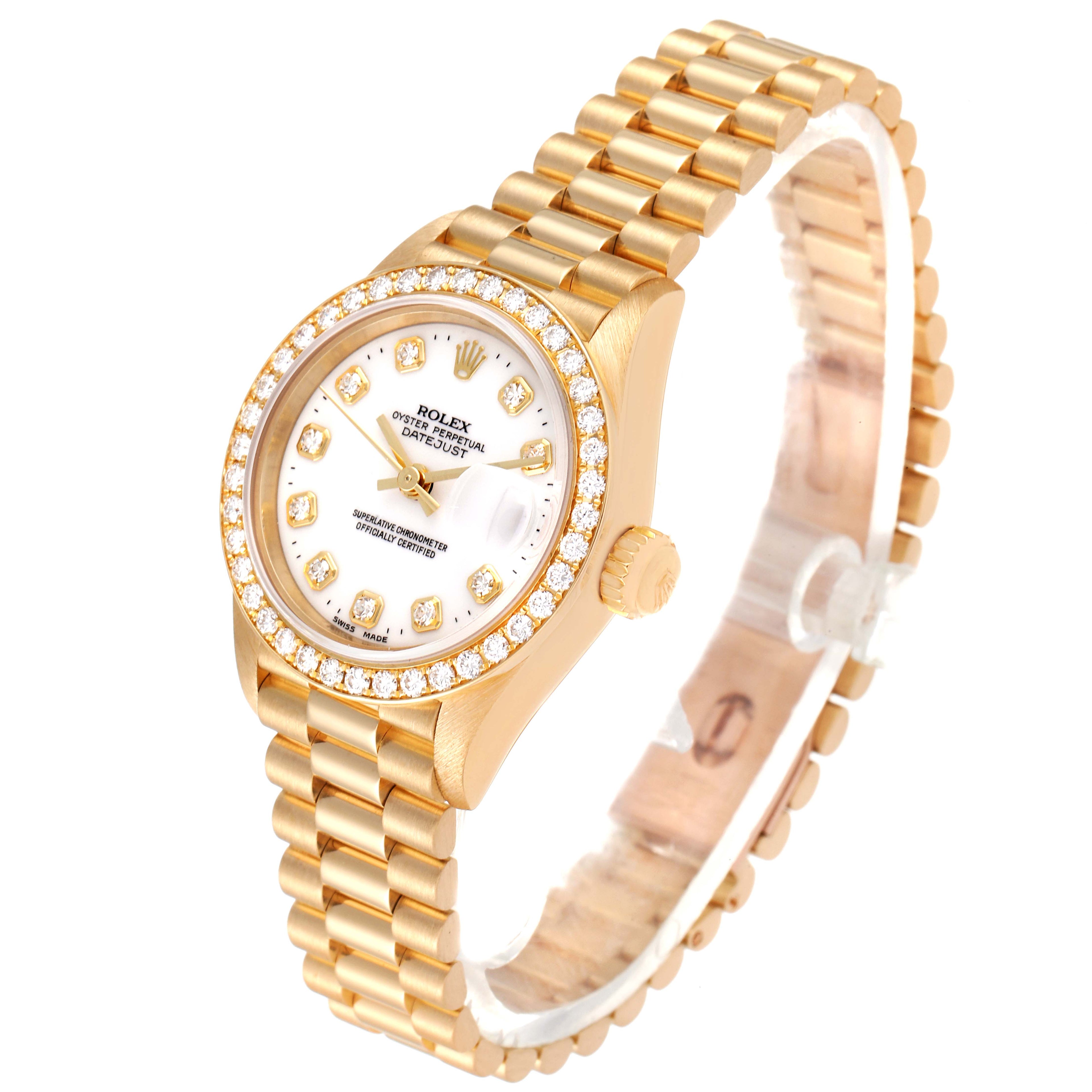 Rolex President Datejust Yellow Gold White Diamond Dial Watch 69138 Box Papers