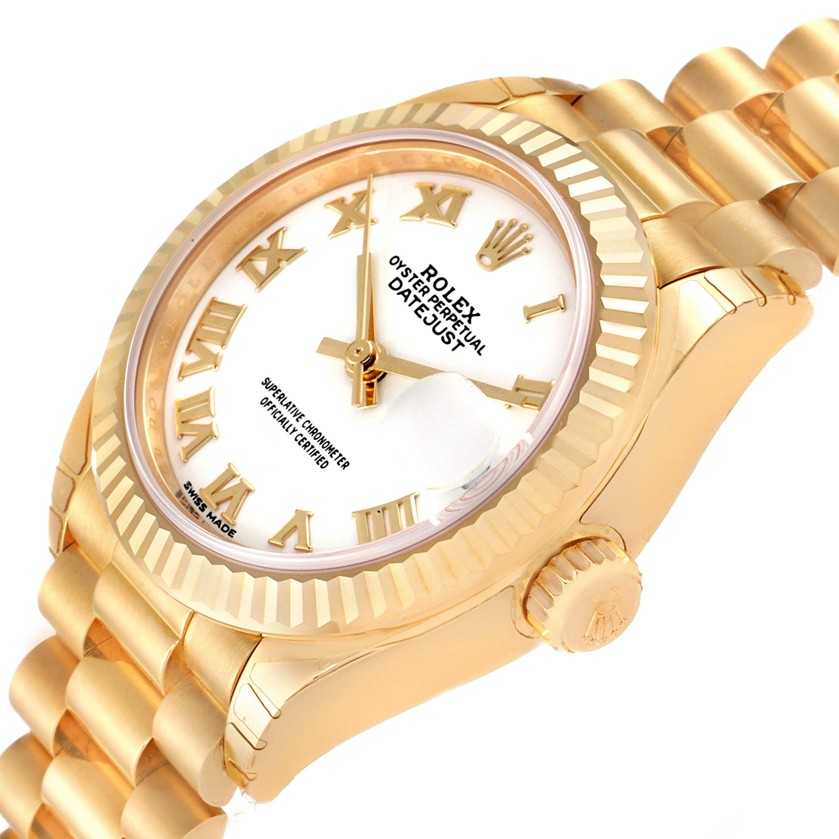 Rolex President Datejust Yellow Gold White Roman Dial Watch 279178 Unworn