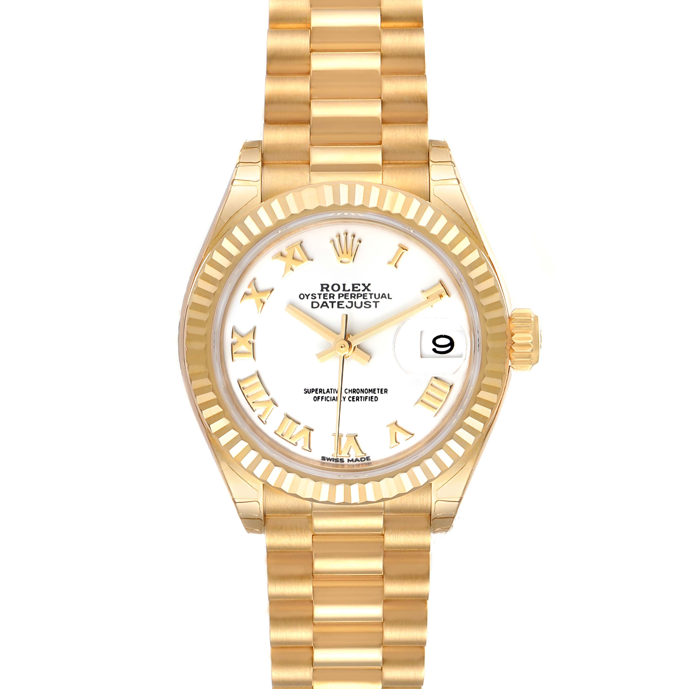 Rolex President Datejust Yellow Gold White Roman Dial Watch 279178 Unworn