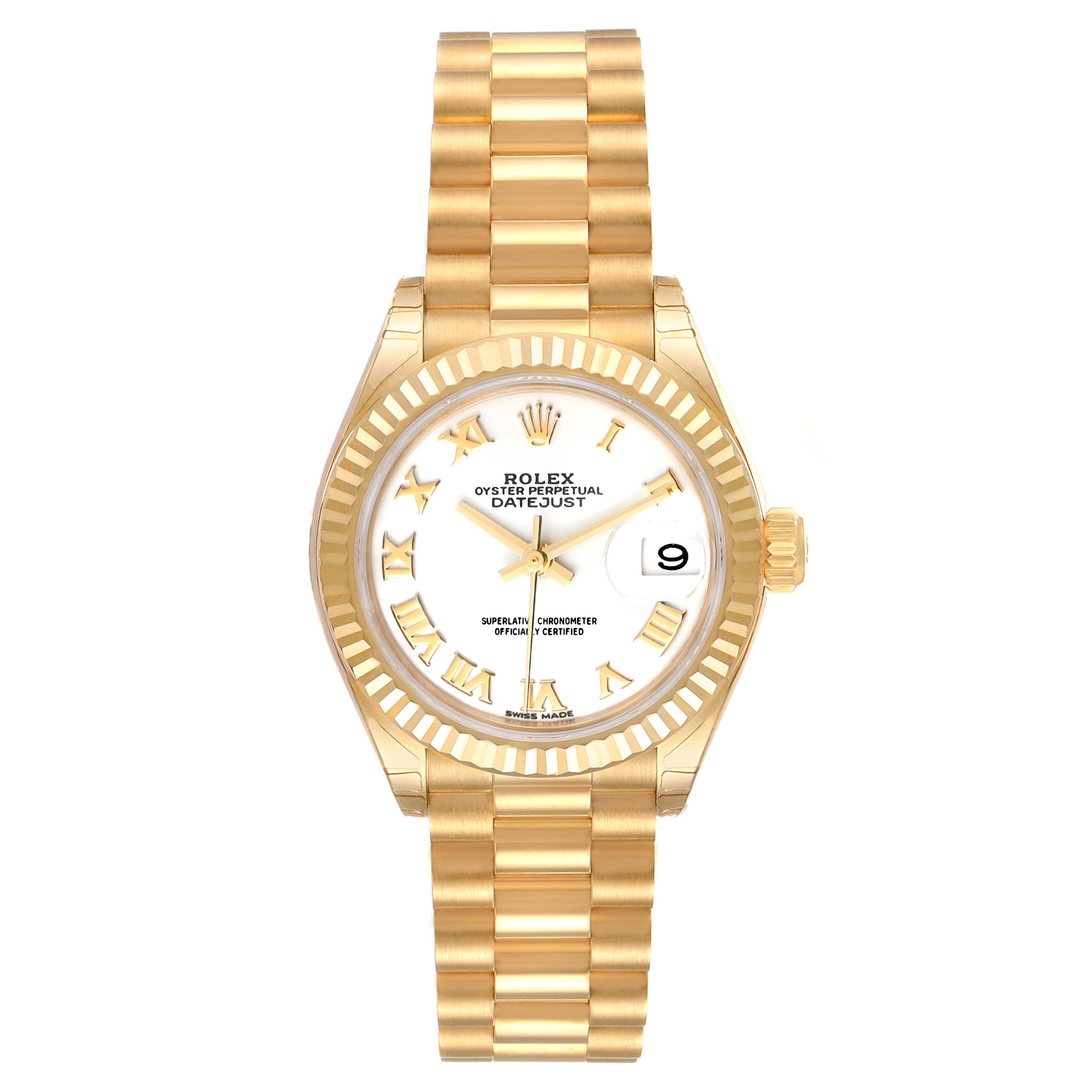 Rolex President Datejust Yellow Gold White Roman Dial Watch 279178 Unworn